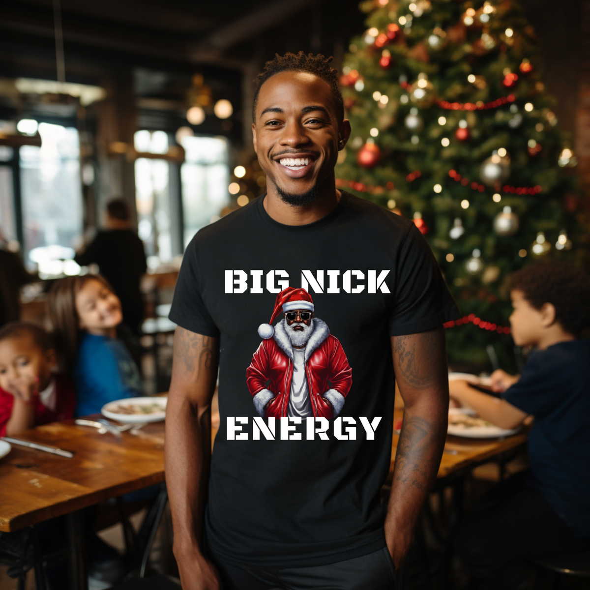 Men's Christmas Shirt - "Big Nick Energy" Black Santa Christmas Sweatshirt