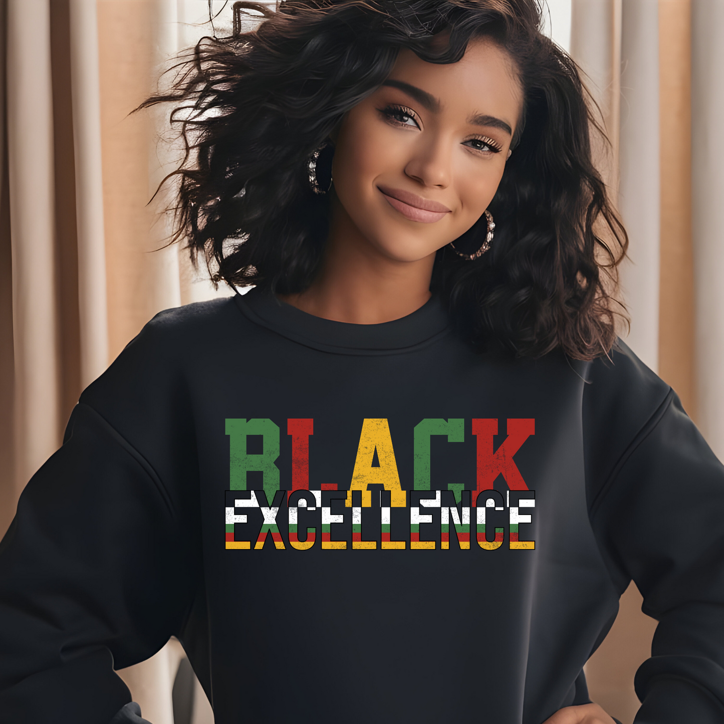 Black Excellence Women's Black Crewneck Sweatshirt sweater to showcase your black self-love and black pride