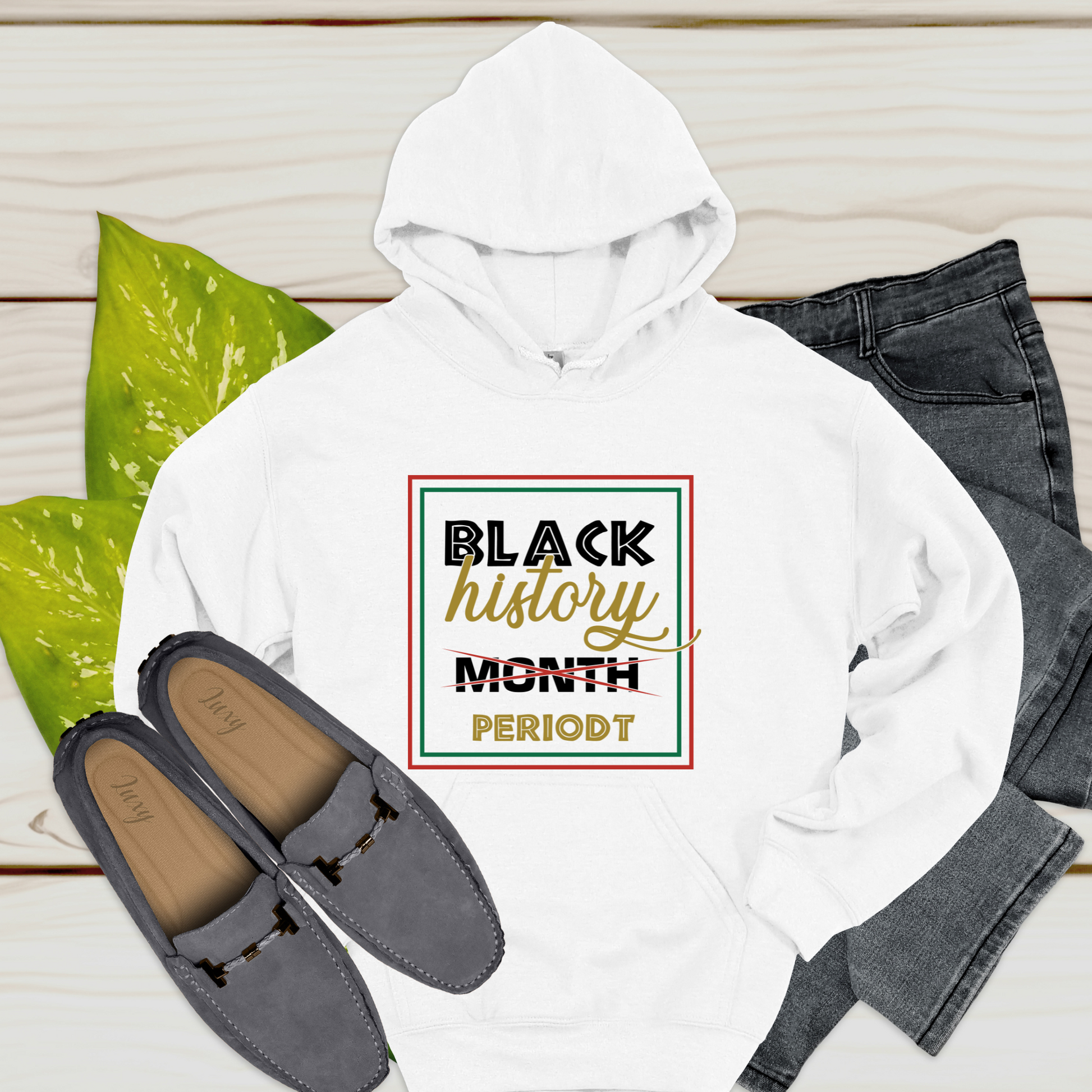 Black Women wearing Black History Month Everyday Periodt Hoodie to celebrate Black History Pride and to the Black History Parades. 