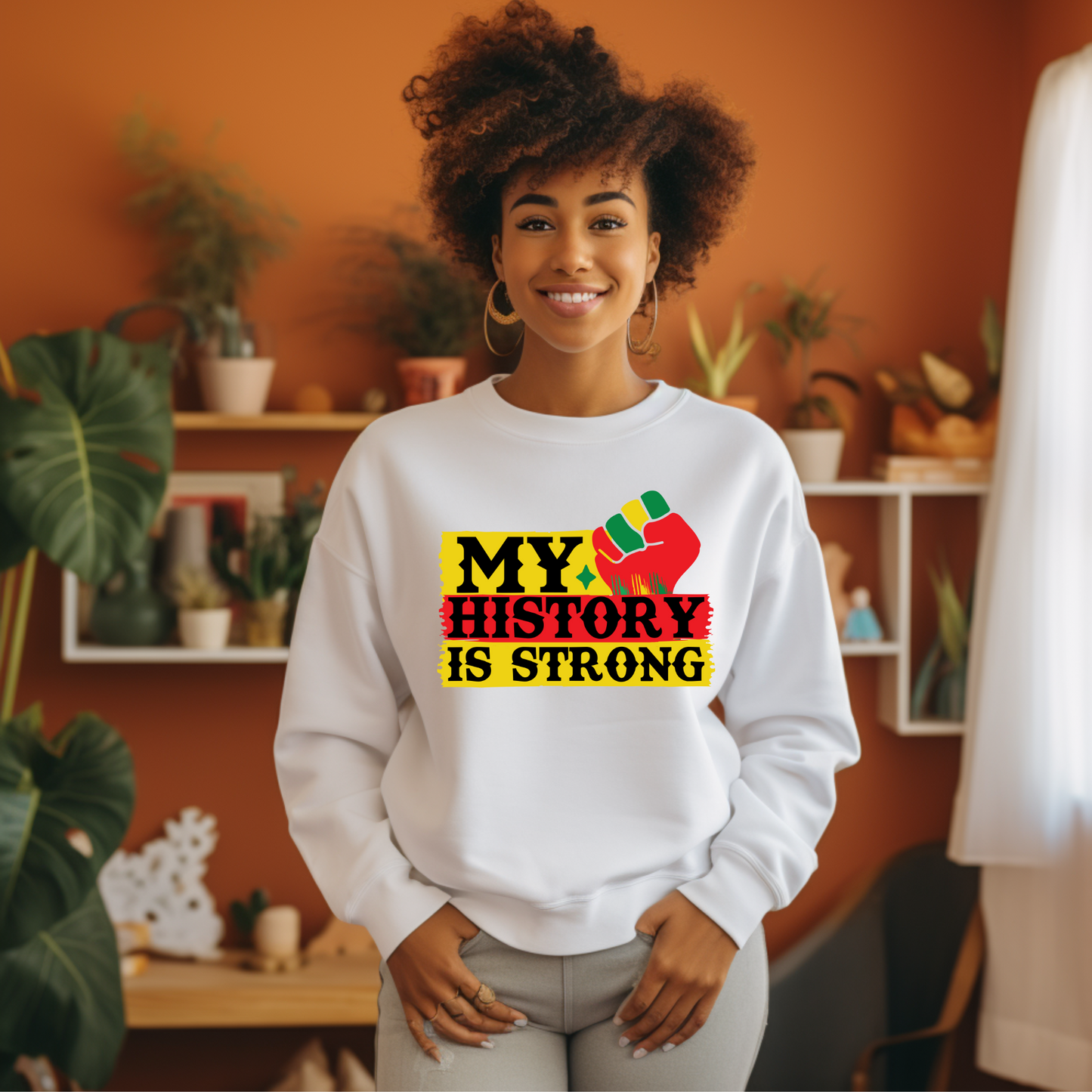 Black History Month sweater with the phrase "My History is Strong" perfect for celebrating MLK and Black History Month all year long is black history month