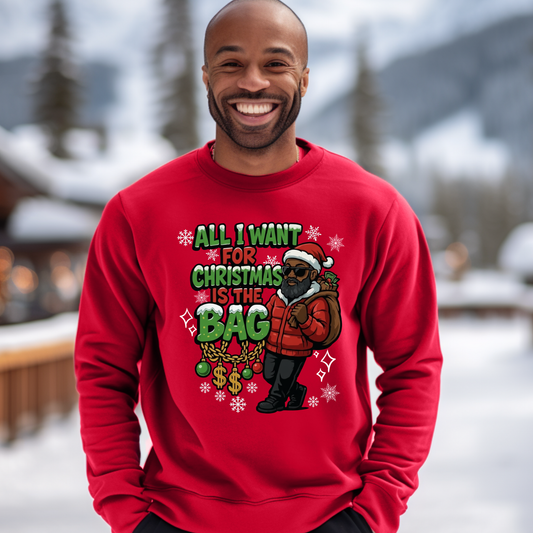 Men's Black Santa Christmas Sweater - All I Want for Christmas Funny Santa Sweatshirt
