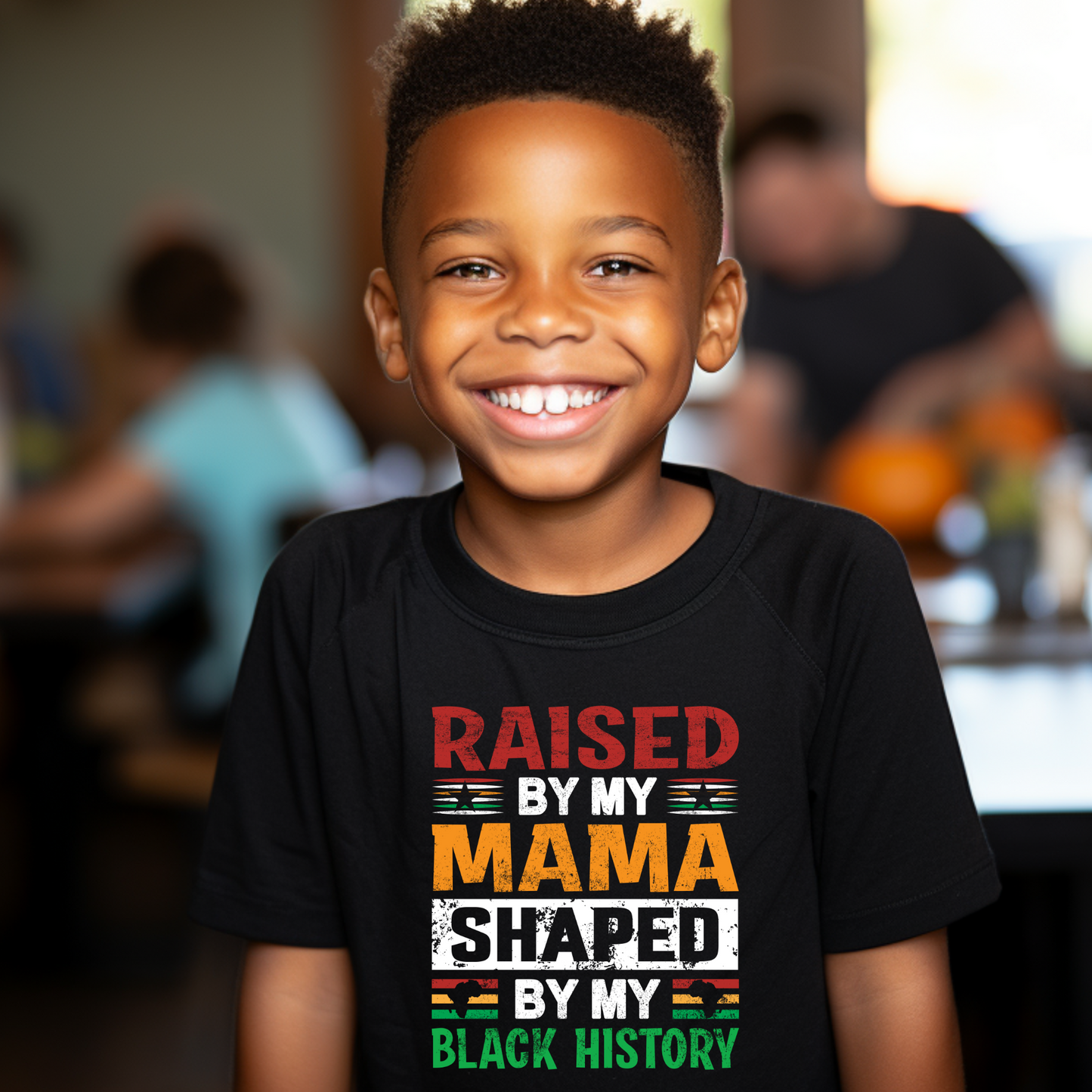 Black History Youth Crewneck Sweater with the phrase raised by my mama shaped by my black history shirt for 