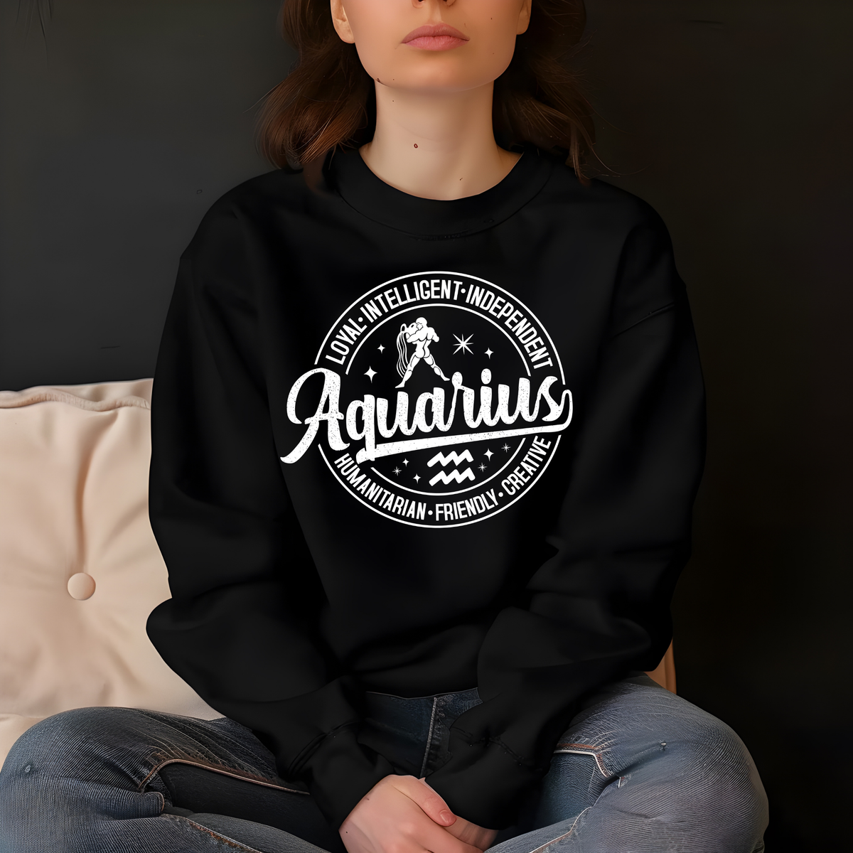 Aquarius Zodiac T-Shirt : Celestial Charm Aquarius Distressed Apparel