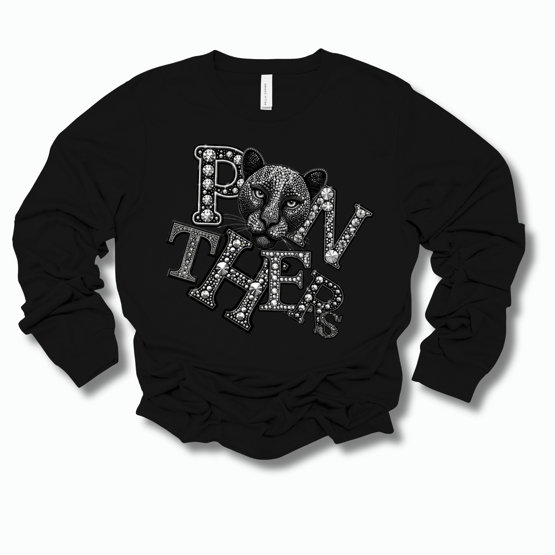 Panthers Spirit Shirt - Sparkly Bling Panther Faux Rhinestone Mascot T-shirt