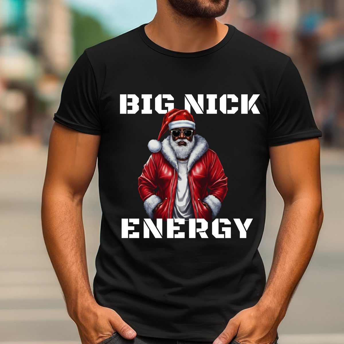 Men's Christmas Shirt - "Big Nick Energy" Black Santa Christmas Sweatshirt