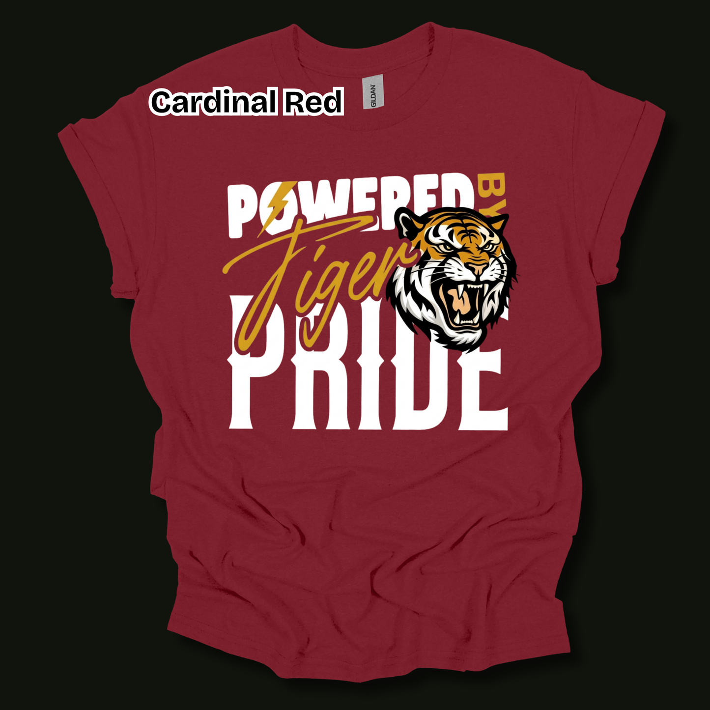 Tigers School Spirit Shirt  - "Powered by Tiger Pride" Game Day "Mascot" T-Shirt
