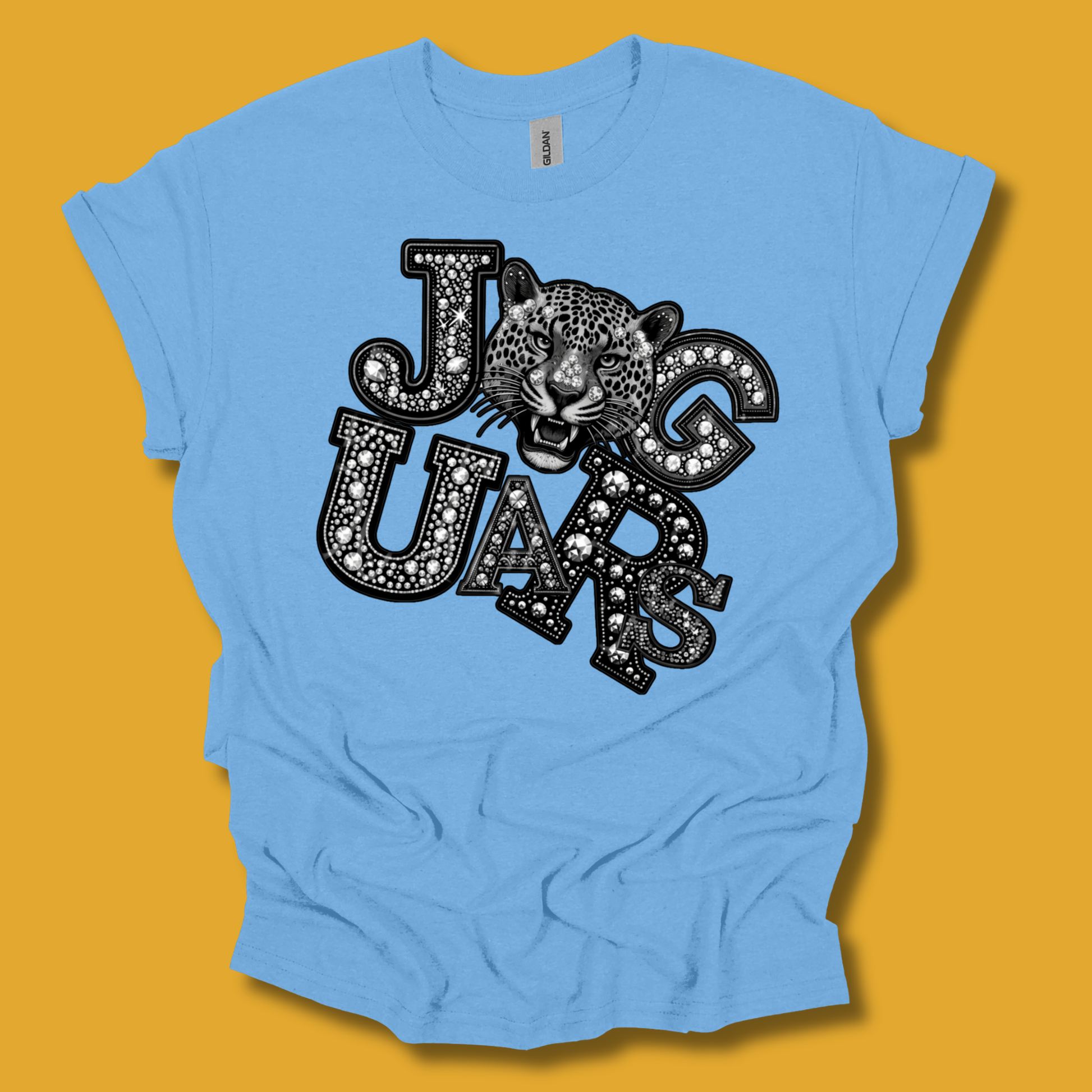Jaguar Spirit Shirt - Sparkly Bling Jaguar Faux Rhinestone Mascot T-shirt