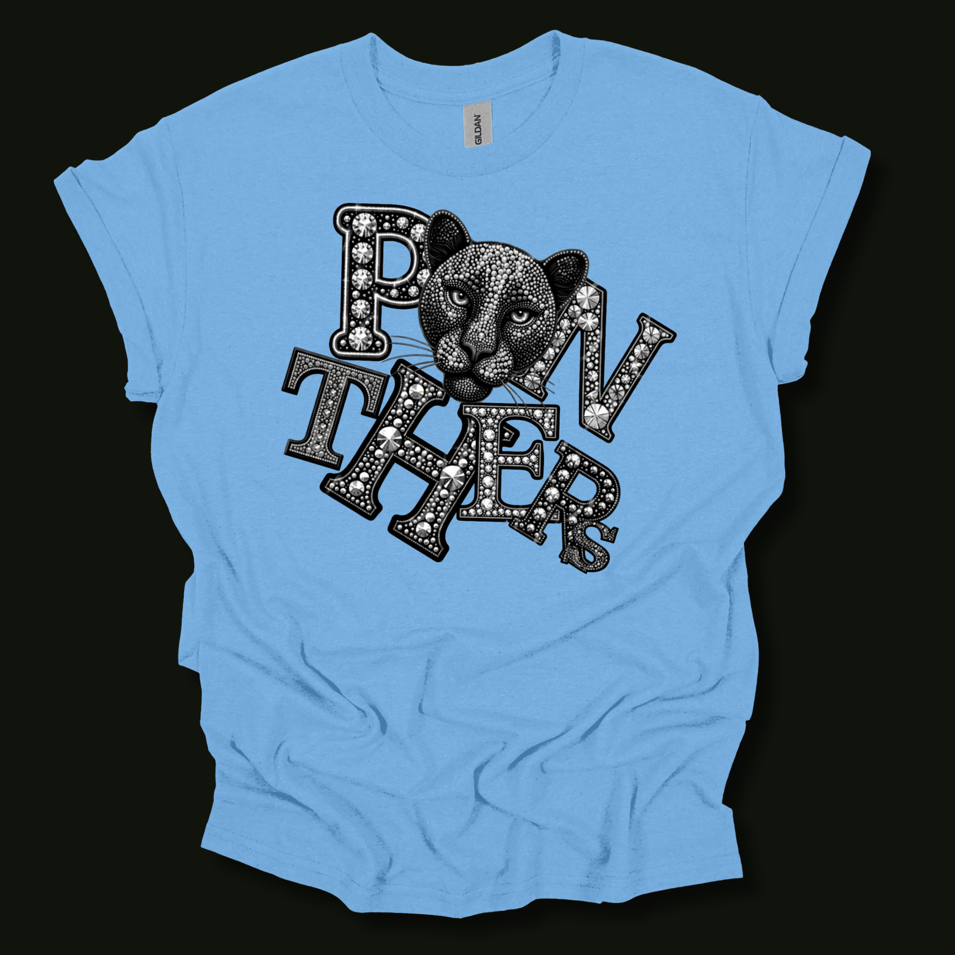 Panthers Spirit Shirt - Sparkly Bling Panther Faux Rhinestone Mascot T-shirt