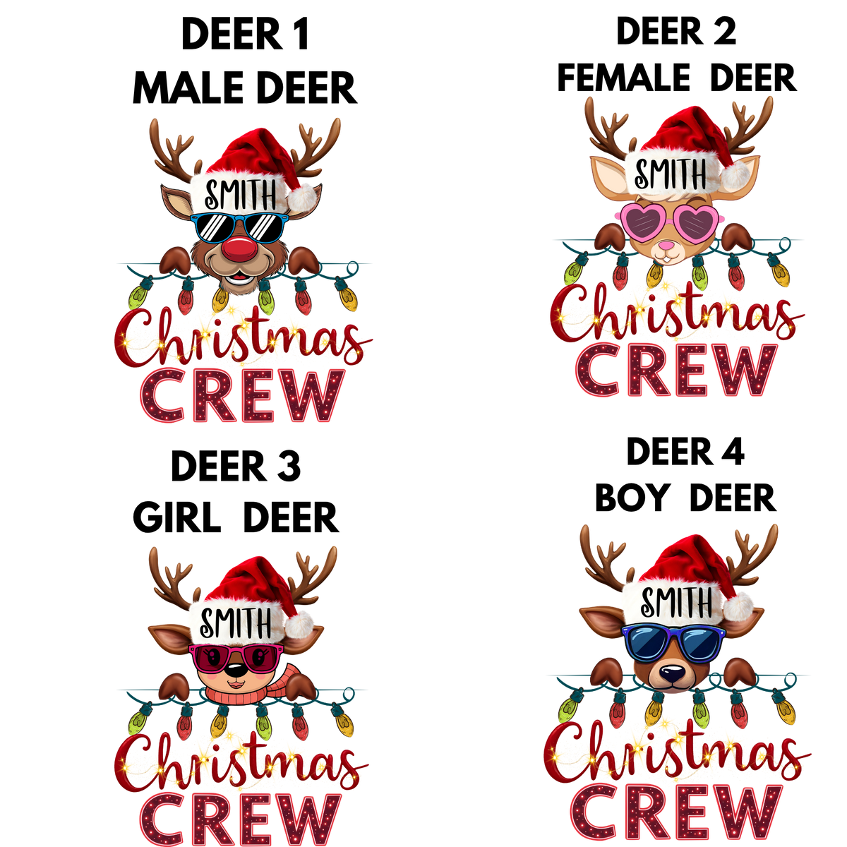 Custom Family Christmas Crew Shirts - Personalized Reindeer Matching Holiday Shirts