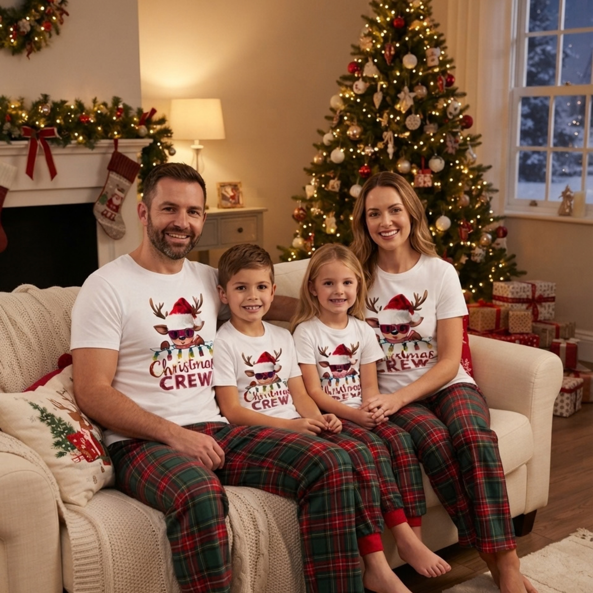 Custom Family Christmas Crew Shirts - Personalized Reindeer Matching Holiday Shirts