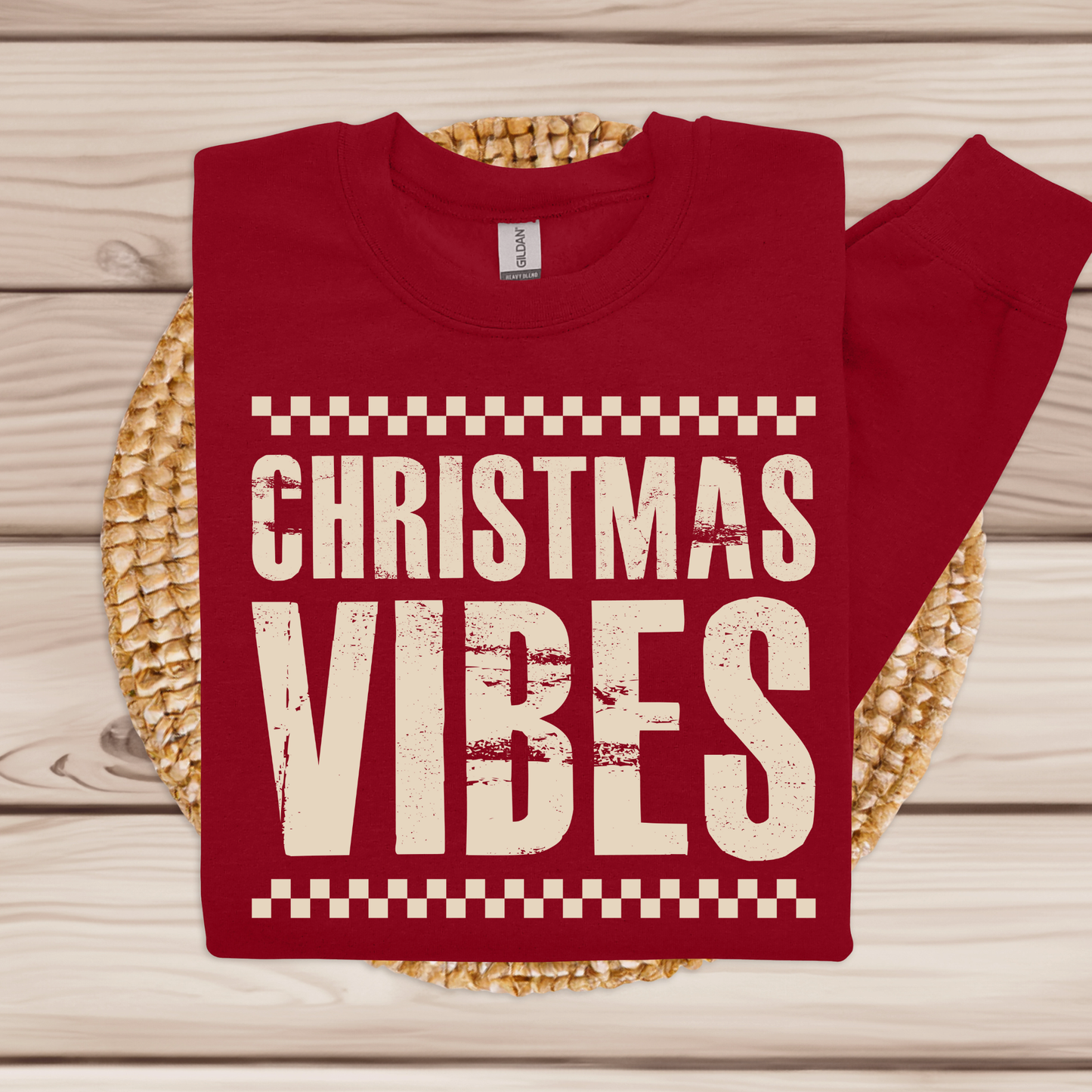 Christmas Vibes Crewneck Sweatshirt: Cozy Vintage Distressed Print