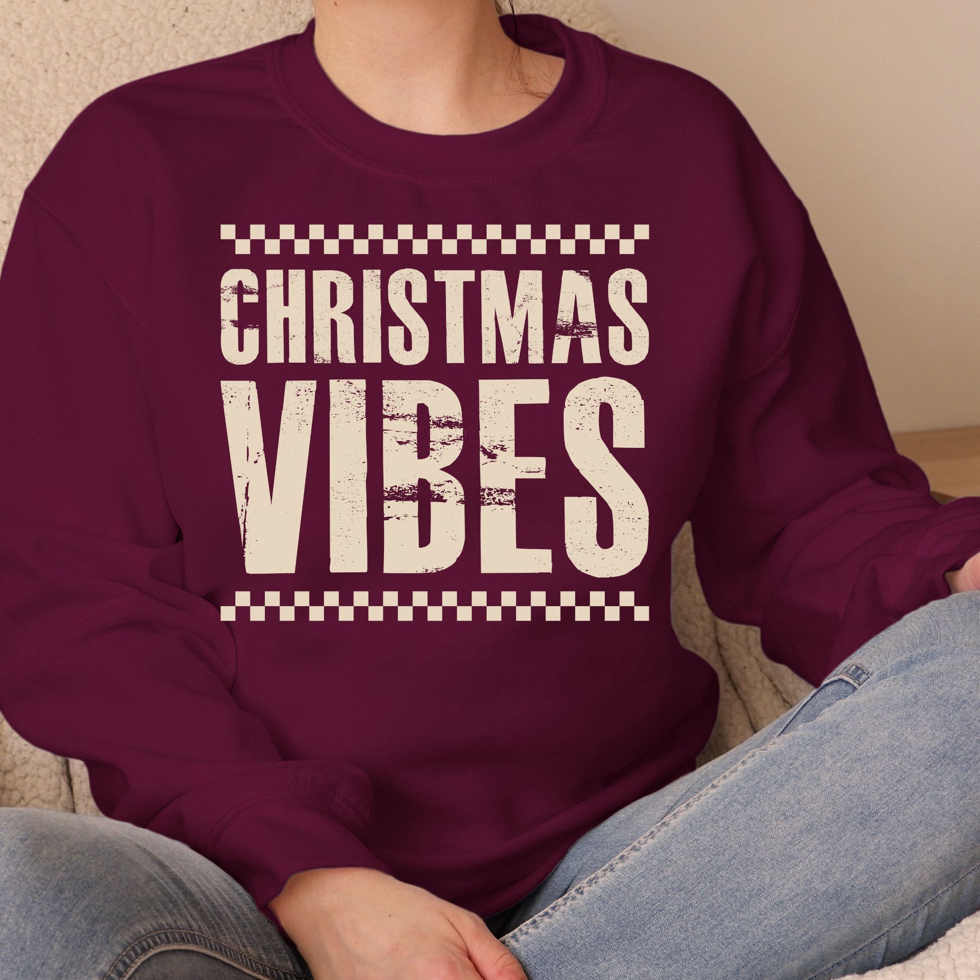 Christmas Vibes Crewneck Sweatshirt: Cozy Vintage Distressed Print