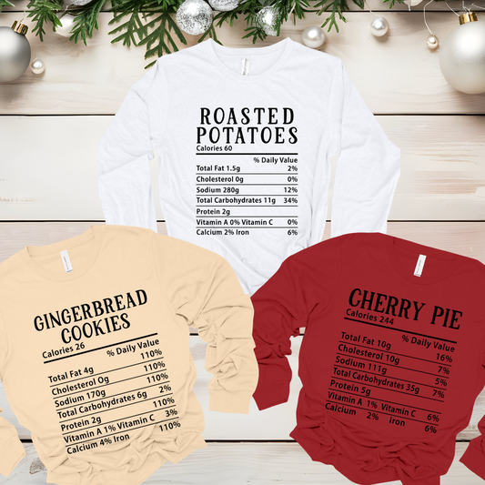 Family Matching Christmas Nutrition Label T-Shirt - Kids Shirt Family Matching Christmas Food Nutrition Label Long Sleeve Unisex T-Shirt
