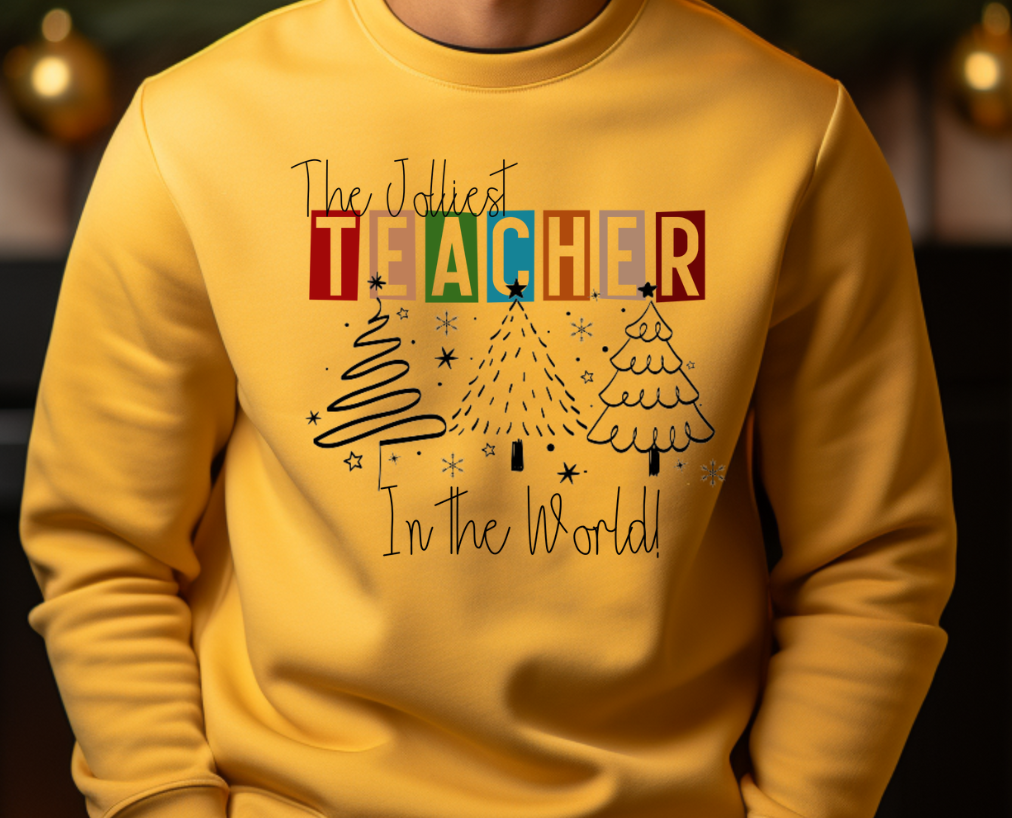 Teacher Christmas Oversized Gold Men's  Crewneck Sweater 