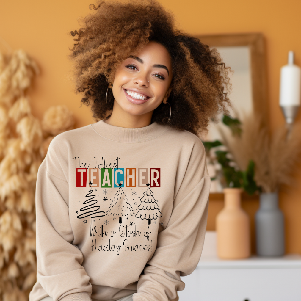 Teacher Christmas Oversized Old Gold Crewneck Sweater 