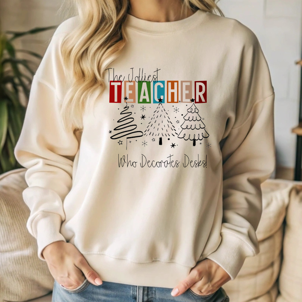 Teacher Christmas Oversized Sand Crewneck Sweater 