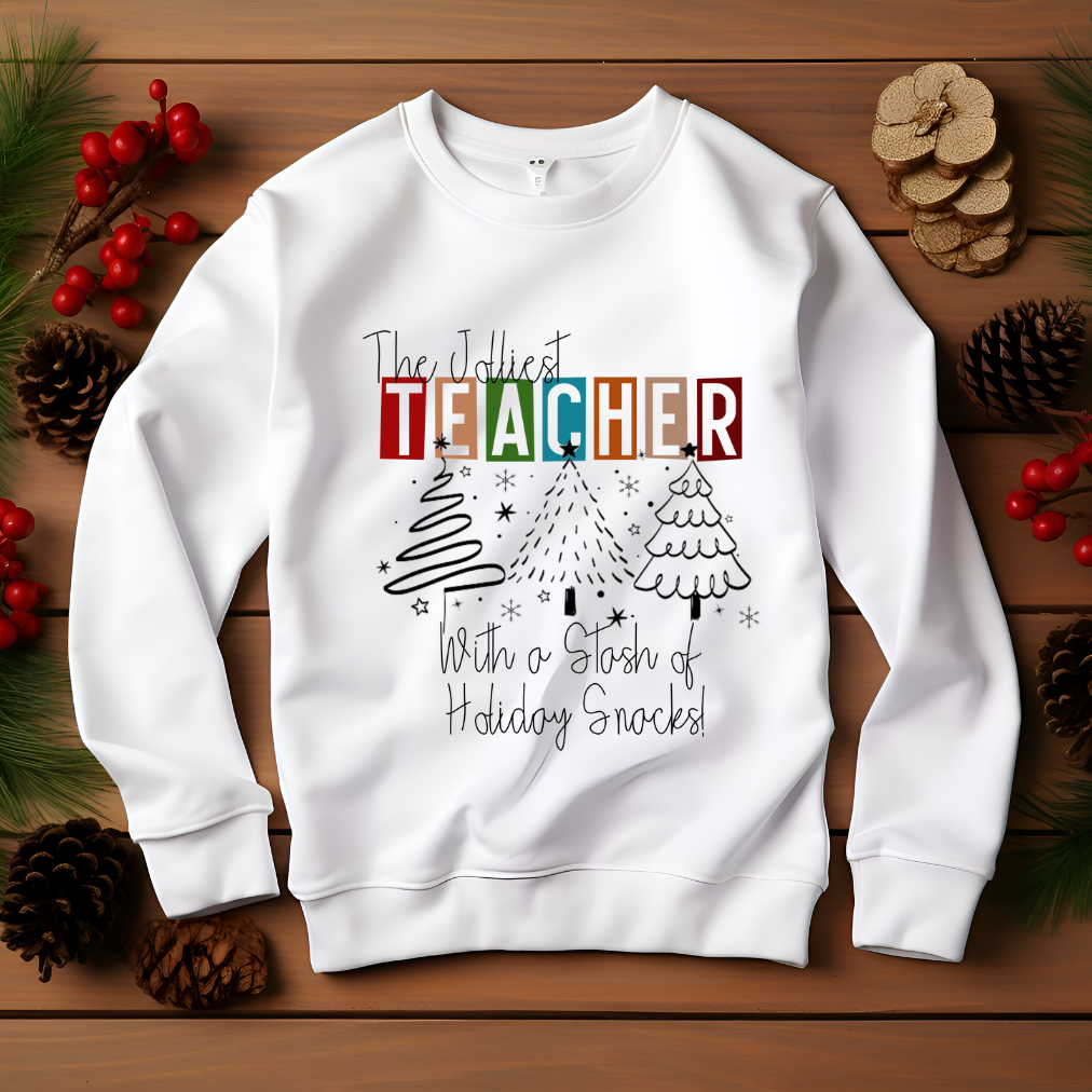 Teacher Christmas Oversized White Woman's Crewneck Sweater 