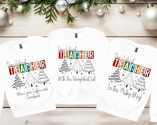 Teacher Christmas Oversized White Custom Crewneck Sweater 
