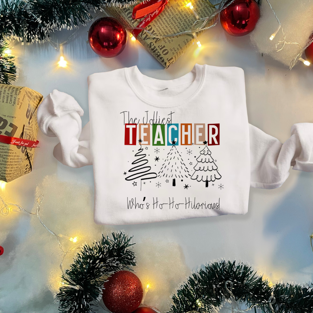 Teacher Christmas Oversized White Unisex Crewneck Sweater 