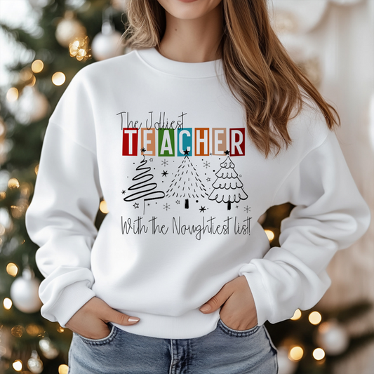 Teacher Christmas Oversized White Crewneck Sweater 