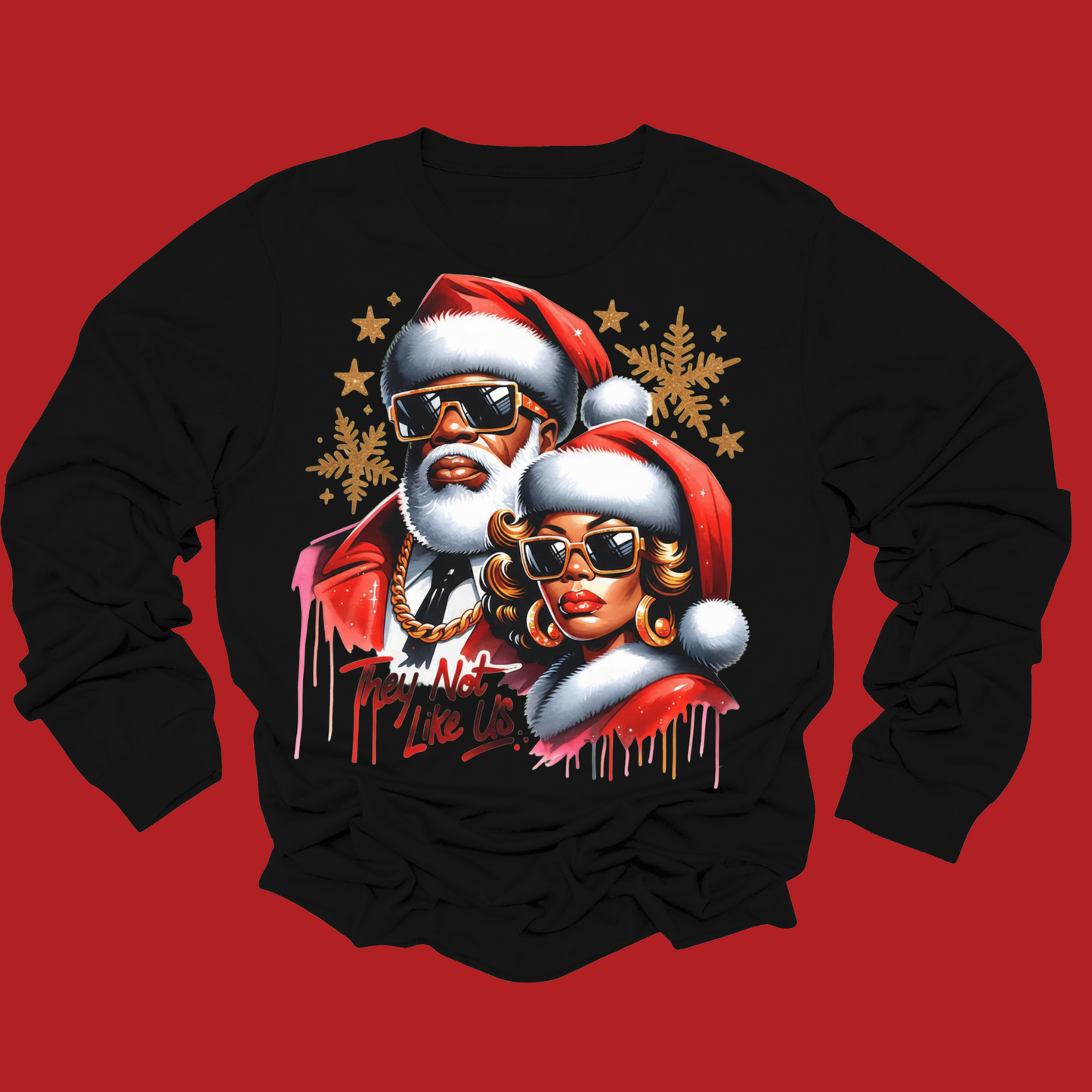 Black Santa & Mrs. Claus Couple Sweater - They Not Like Us Christmas Sweatshirt