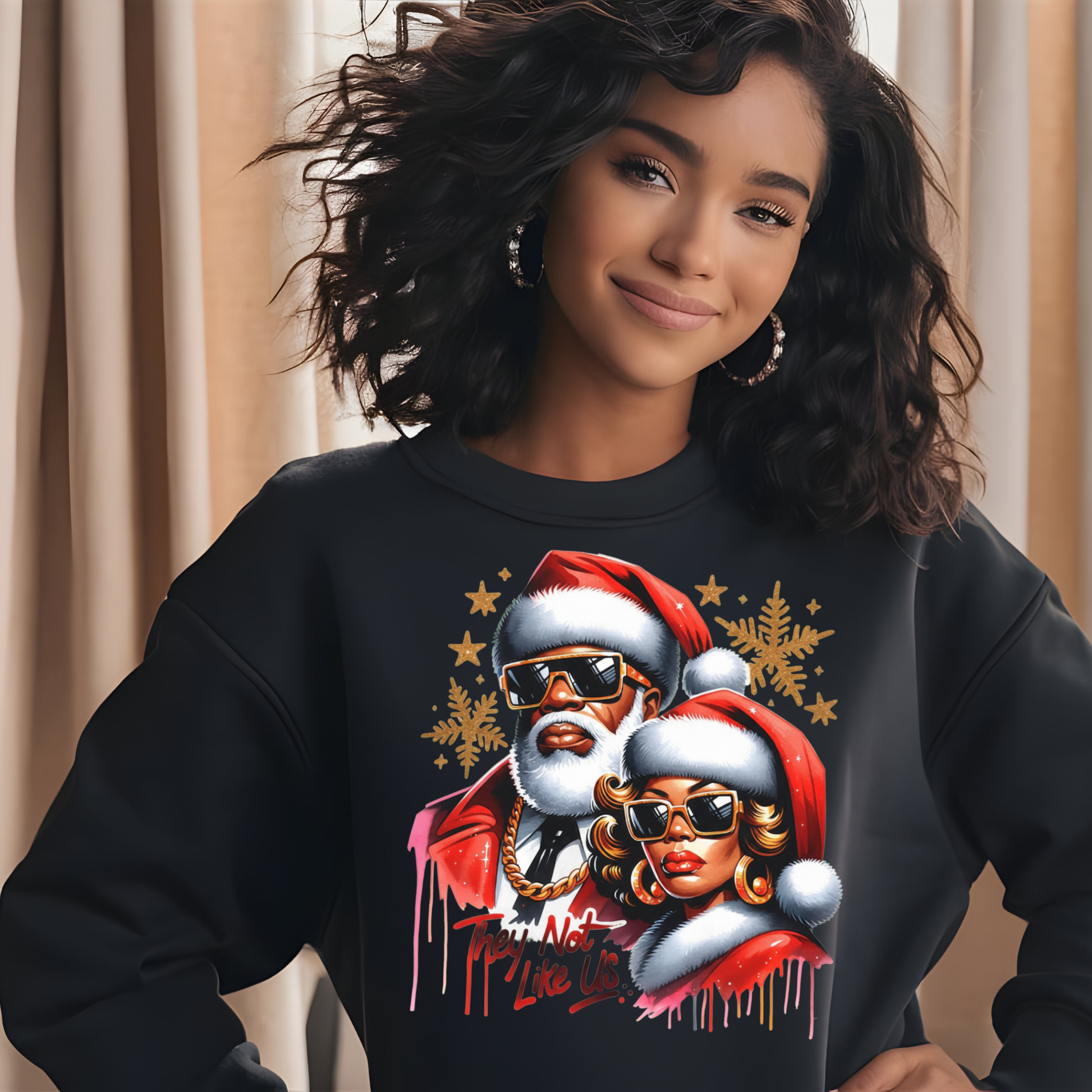 Black Santa & Mrs. Claus Couple Sweater - They Not Like Us Christmas Sweatshirt