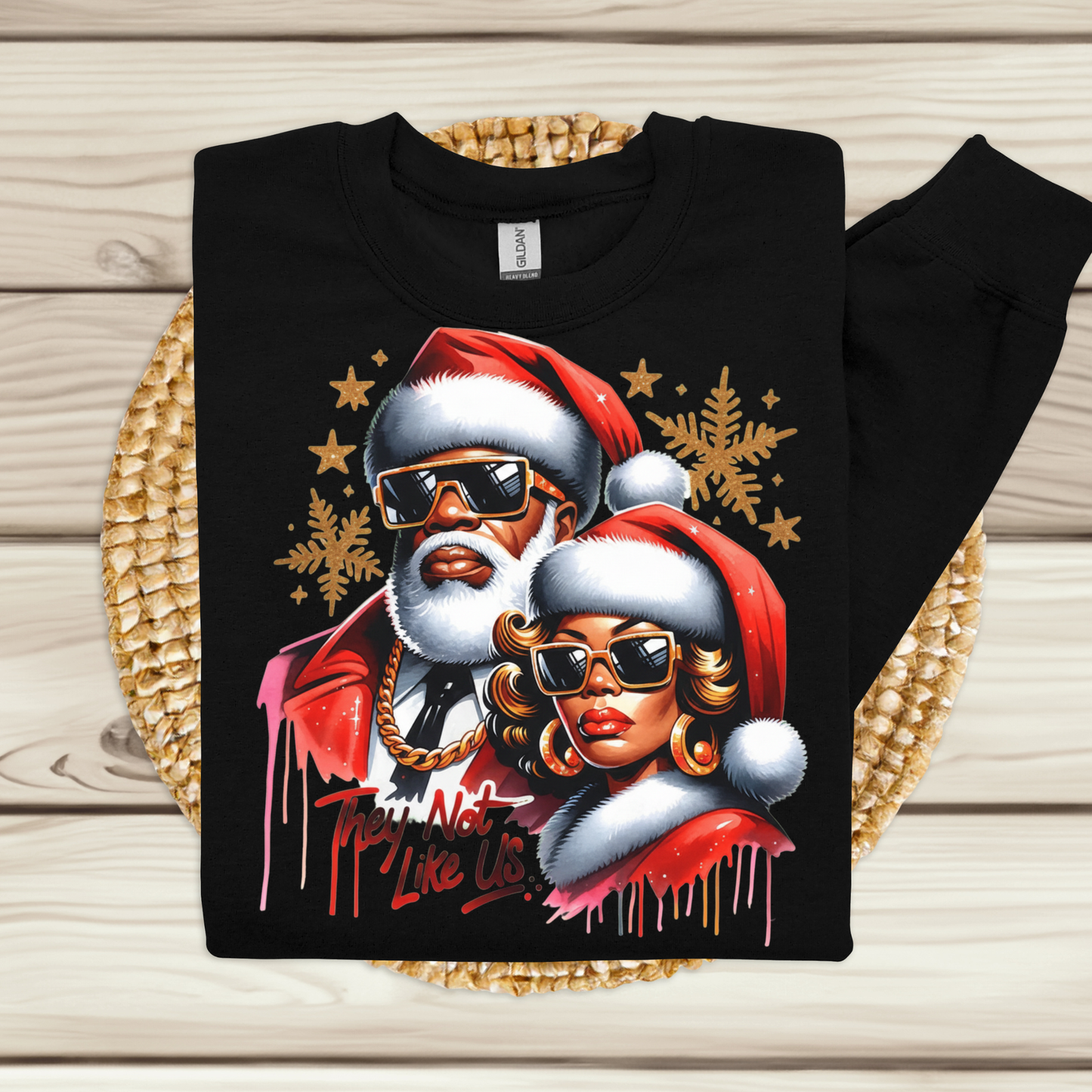 Black Santa & Mrs. Claus Couple Sweater - They Not Like Us Christmas Sweatshirt