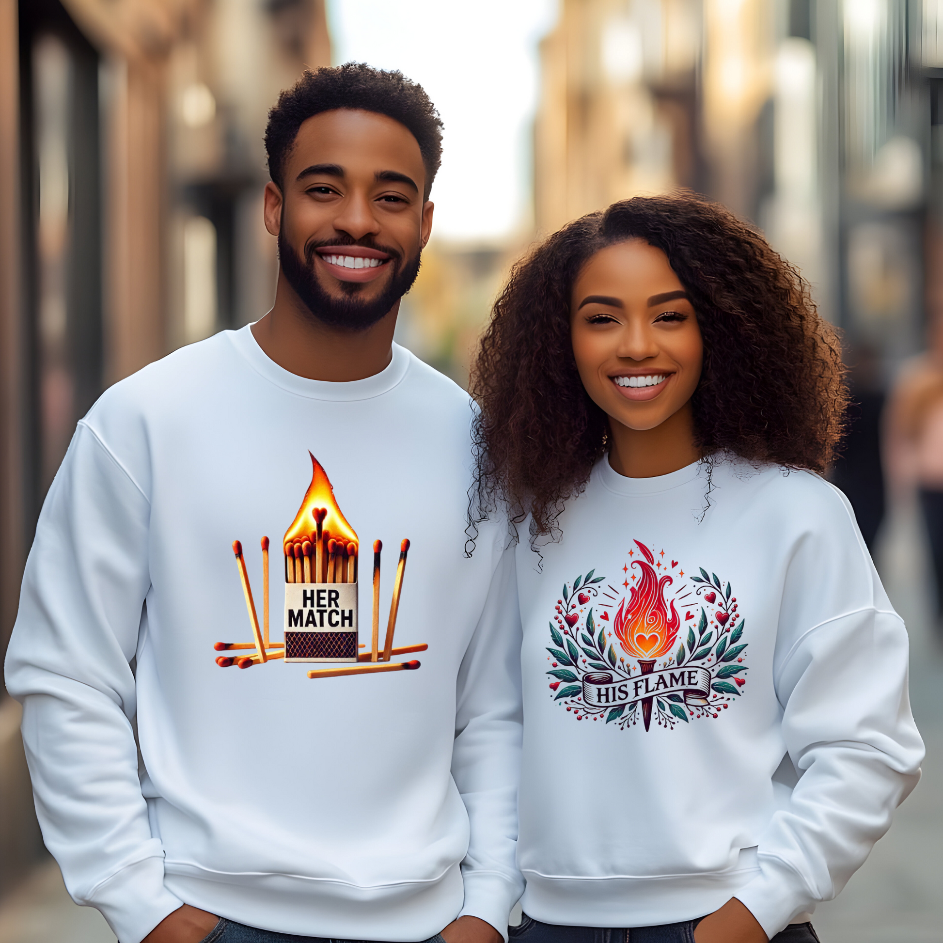Couples Matching Sweater - Her Match Men's Crewneck Sweatshirt perfect for men who want to wear and share their love for his flame