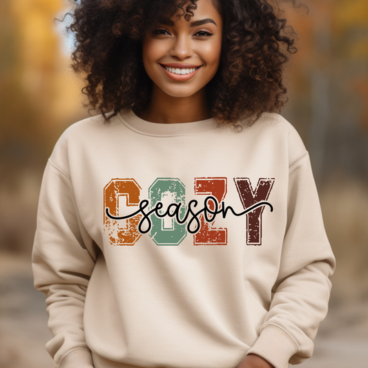 Cozy Season Sweatshirt: Vintage Block Letter Crewneck Sweater