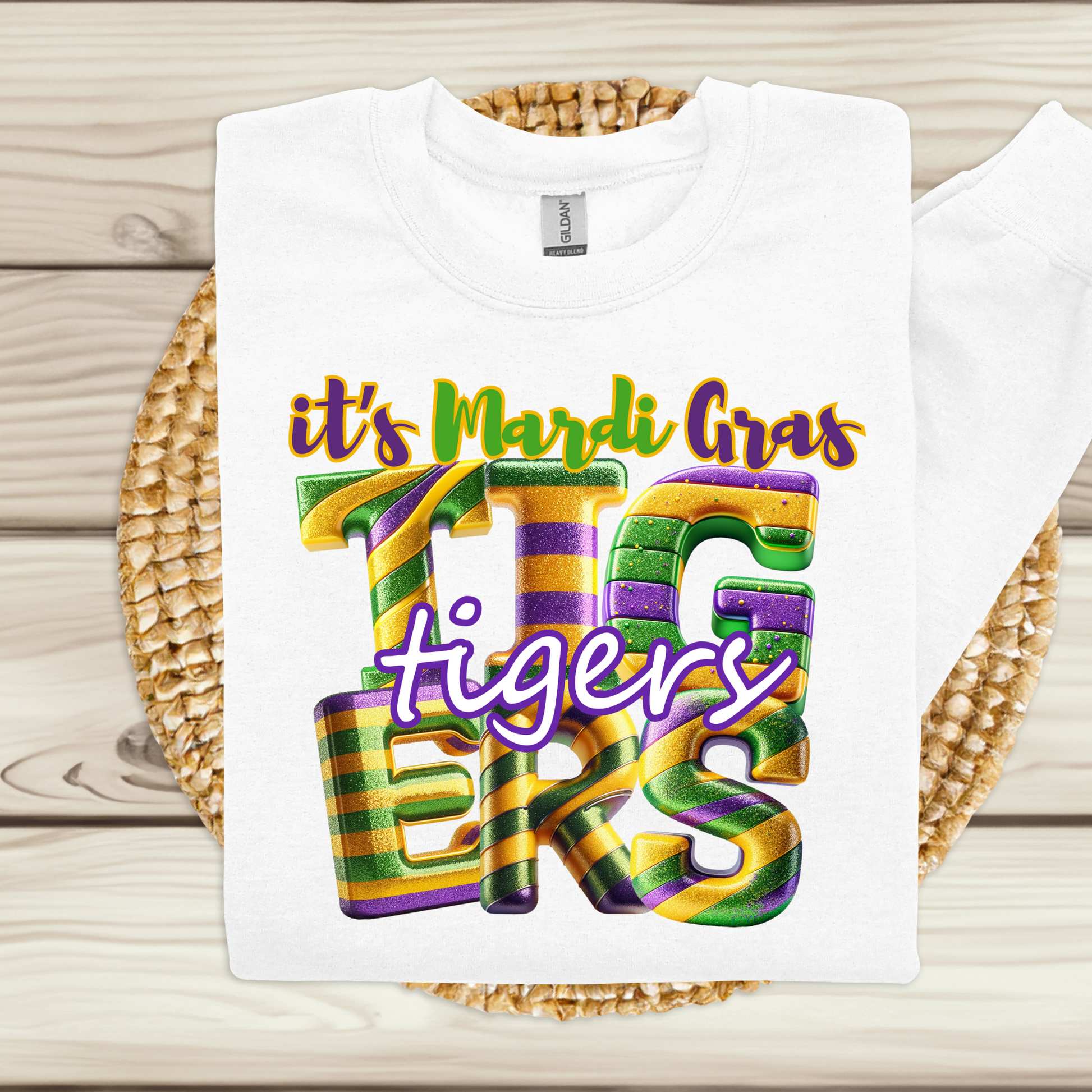 Custom Mardi Gras School Mascot Sweatshirt - Unleash the Mardi Gras Spirit perfect for students, teachers, and alumni