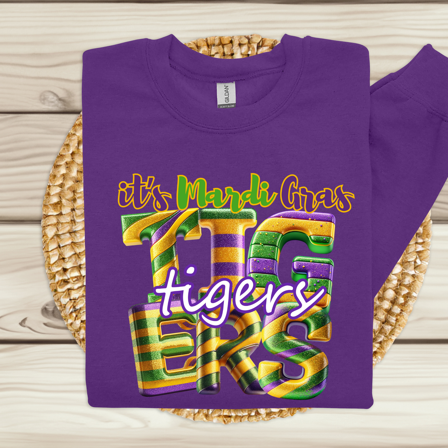 Custom Mardi Gras School Mascot Sweatshirt - Unleash the Mardi Gras Spirit perfect for teachers students and alumni
