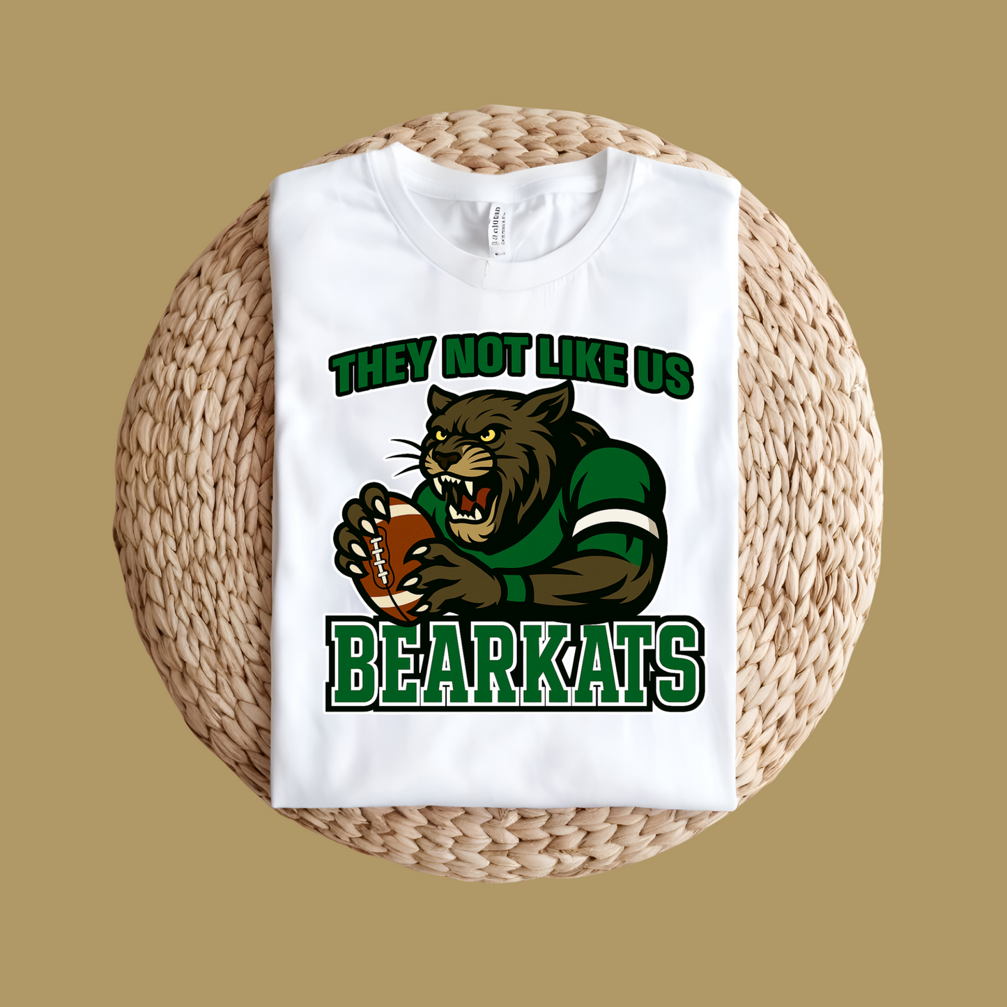White t-shirt with bearkats graphic and text on a woven surface Custom Mascot Shirt - BearKats They Not Like Us Game Day Spirit Tee Version 2