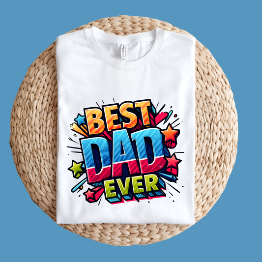 Dad Shirt - Comic Graphic Best Dad Ever Tee - Cool T-shirt for Fathers white fold shirt