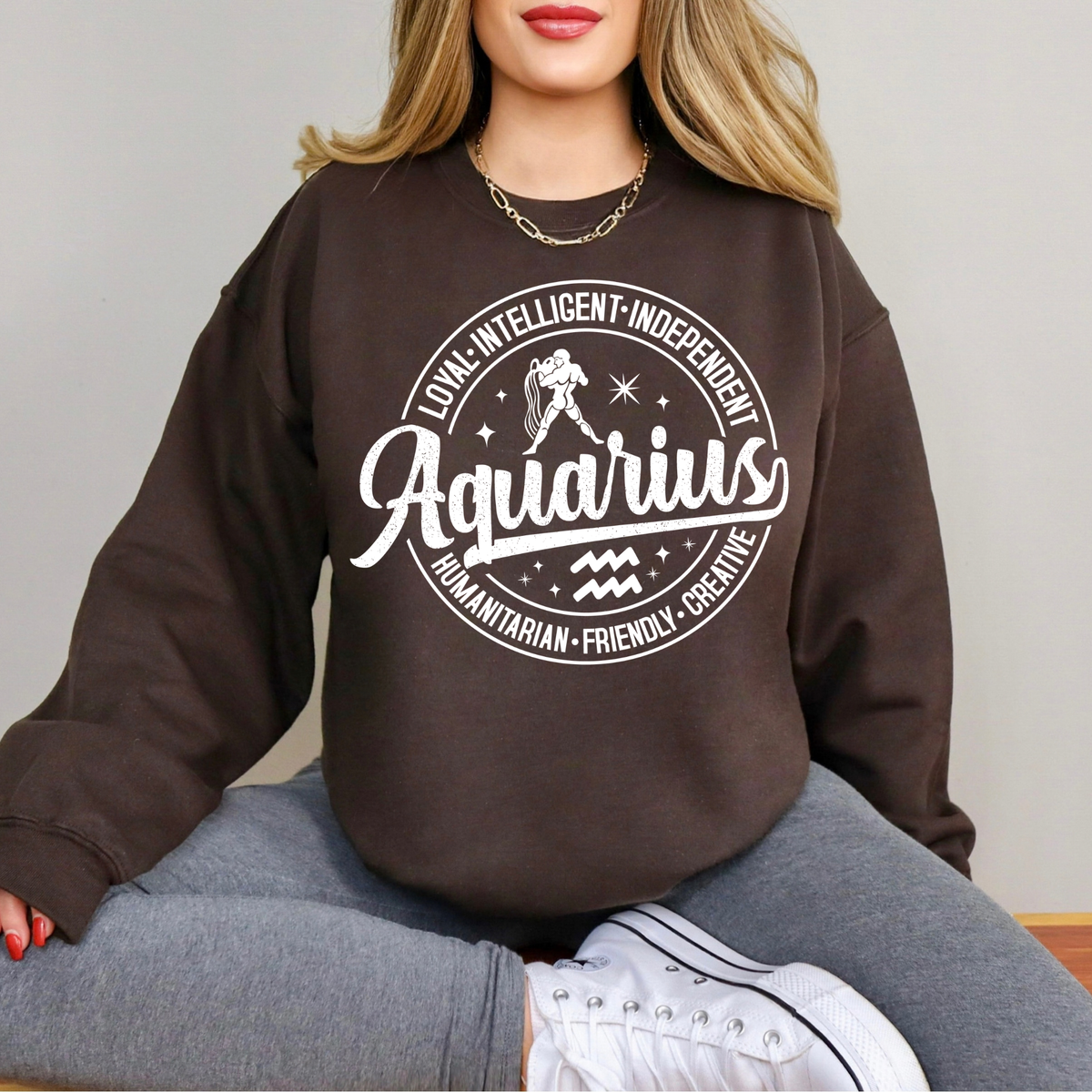 Aquarius Zodiac T-Shirt : Celestial Charm Aquarius Distressed Apparel