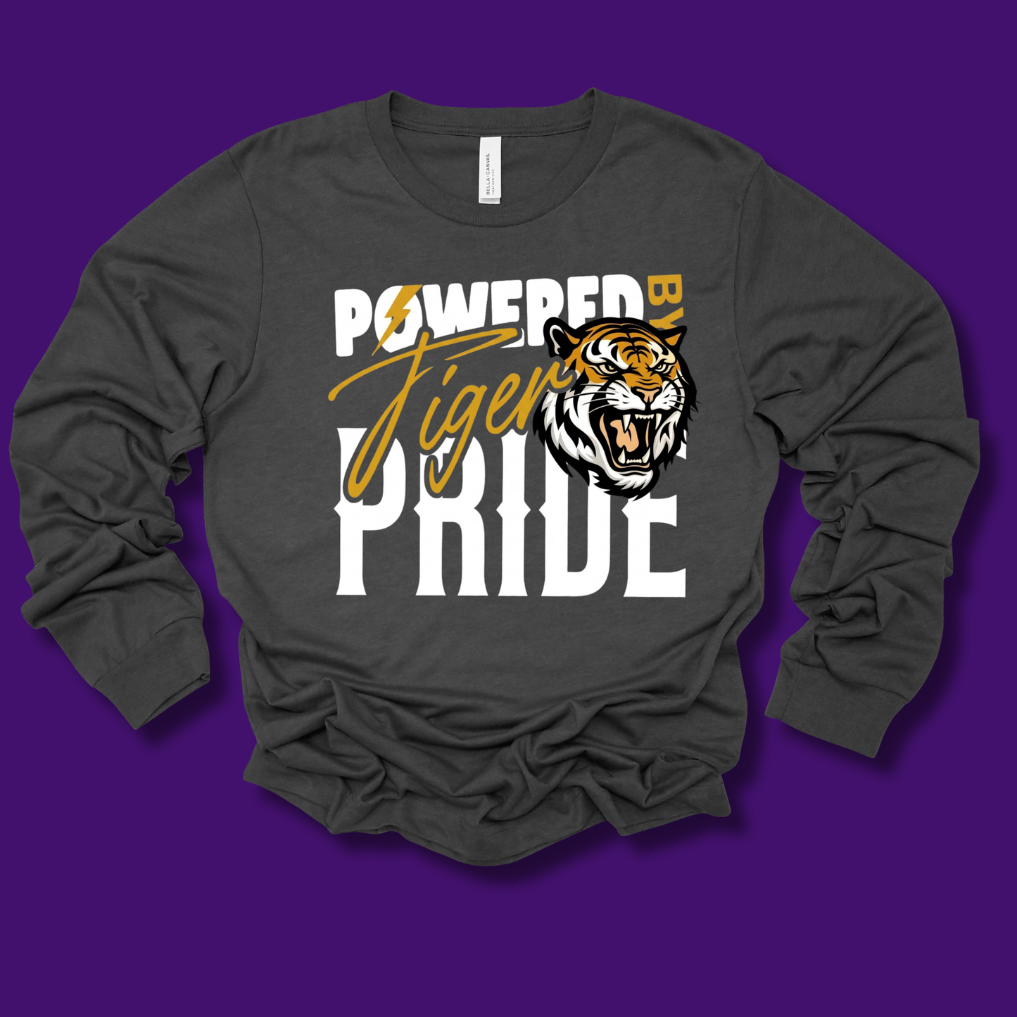 Tigers School Spirit Shirt  - "Powered by Tiger Pride" Game Day "Mascot" T-Shirt