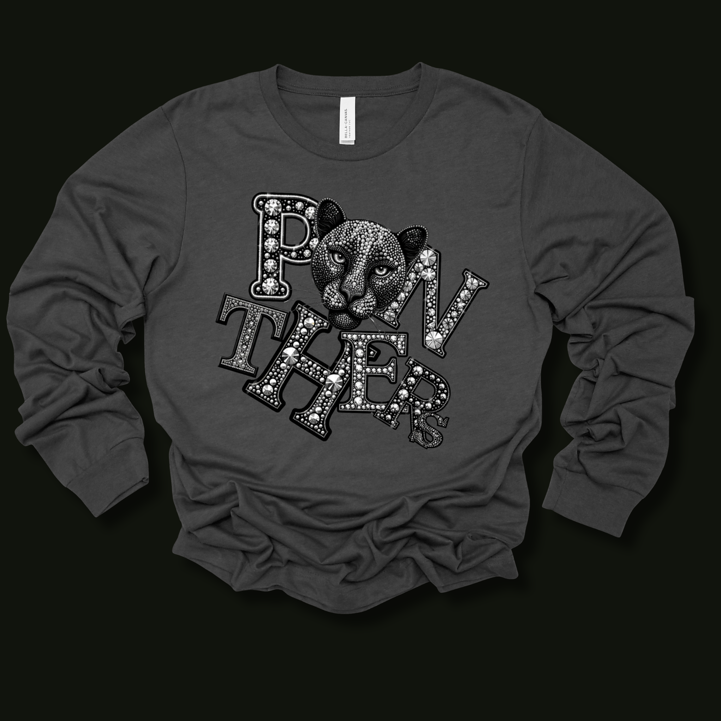 Panthers Spirit Shirt - Sparkly Bling Panther Faux Rhinestone Mascot T-shirt