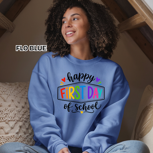Teacher Spirit Apparel - Happy First Day of School Graphic Shirts (Comfort Colors)