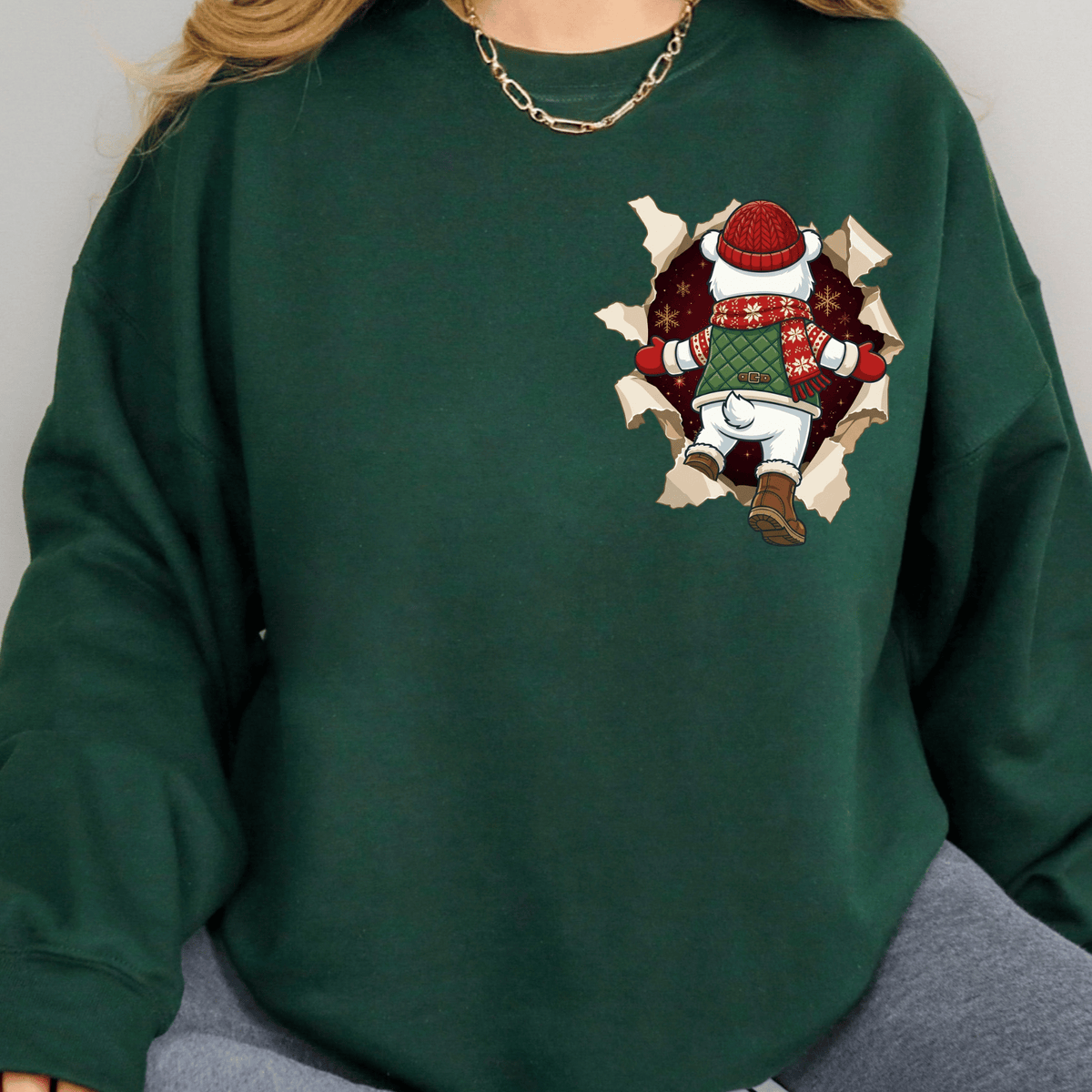 Polar Bear Christmas Shirt - 3D Torn Effect Holiday Tee, Crewneck, or Hoodie