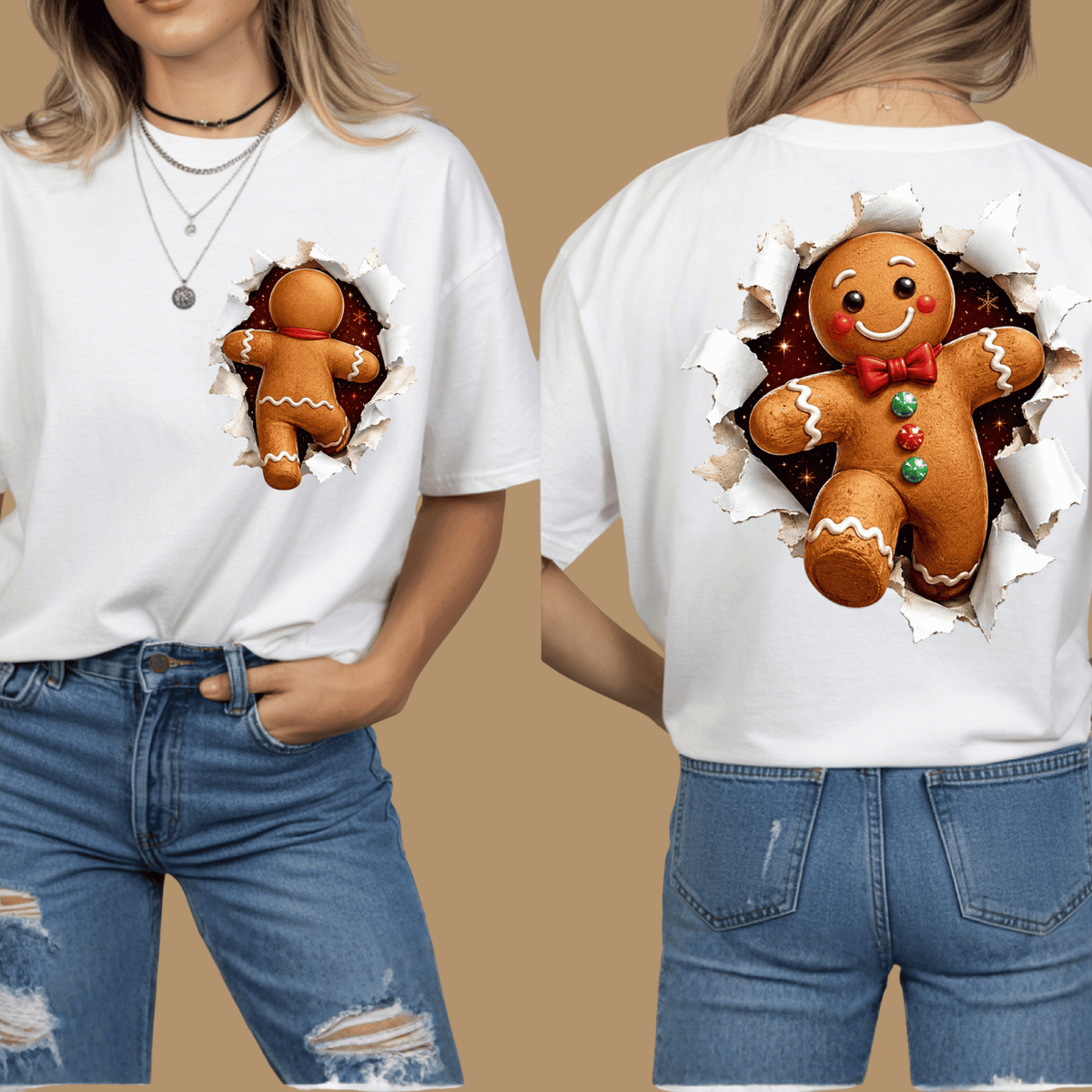 Gingerbread Christmas Shirt - 3D Torn Effect Holiday Tee, Crewneck, or Hoodie
