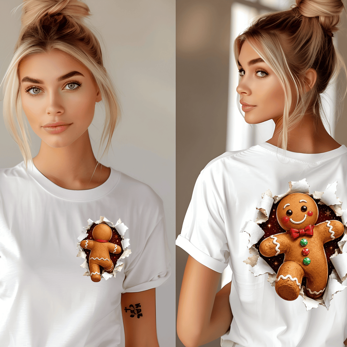 Gingerbread Christmas Shirt - 3D Torn Effect Holiday Tee, Crewneck, or Hoodie