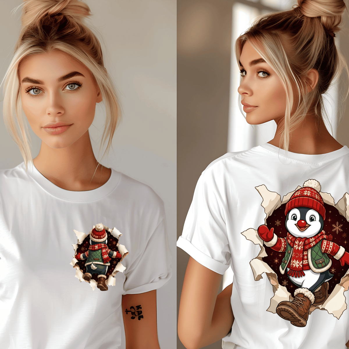 Penguin Christmas Shirt - 3D Torn Effect Holiday Tee, Crewneck, or Hoodie