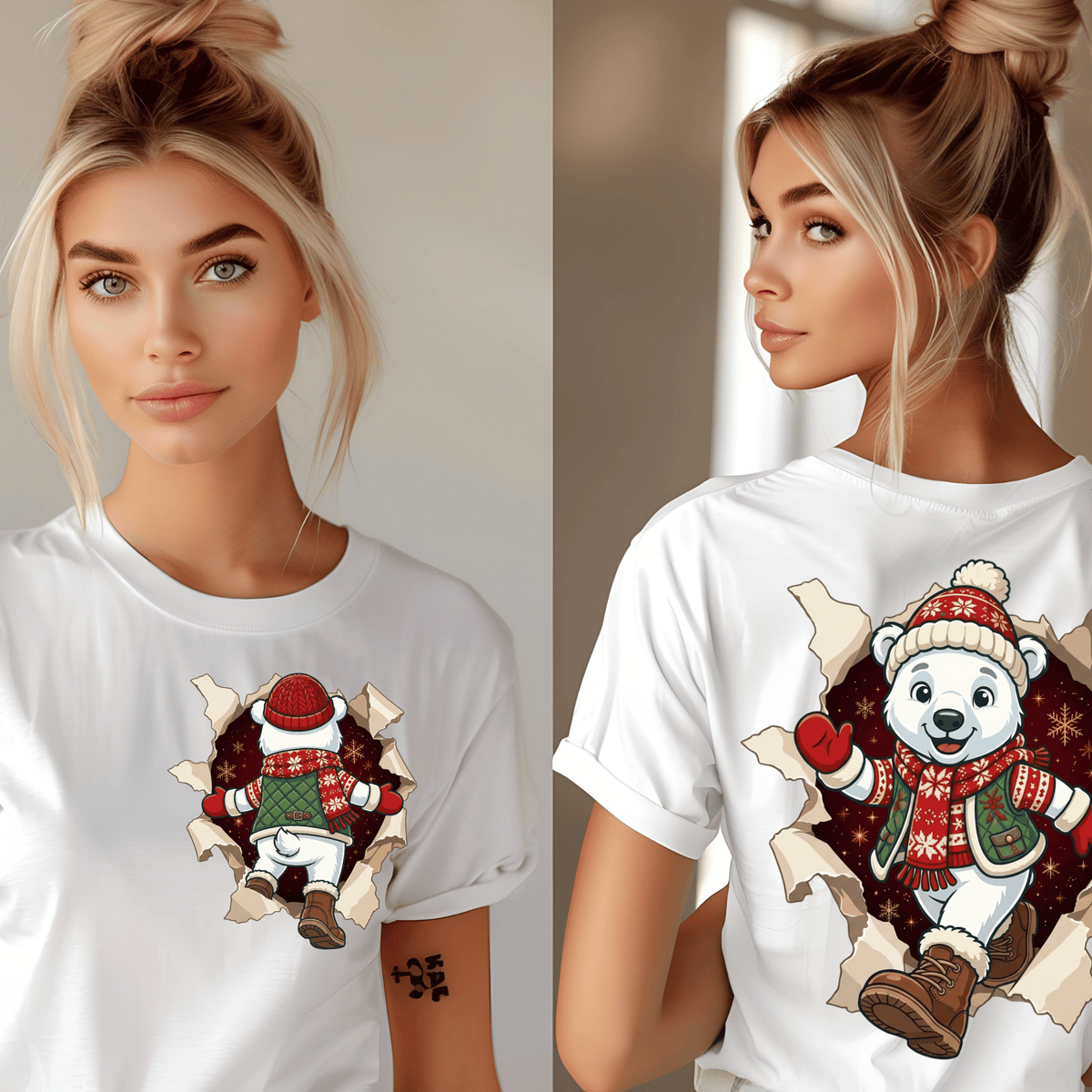 Polar Bear Christmas Shirt - 3D Torn Effect Holiday Tee, Crewneck, or Hoodie