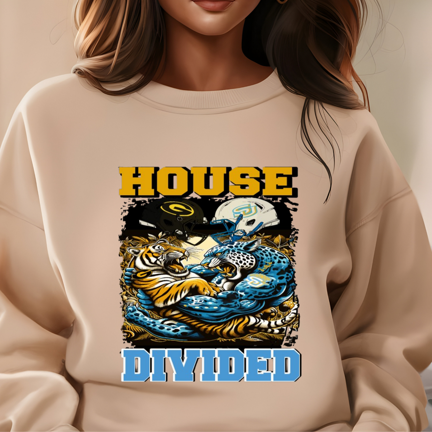 GSU Grambling State vs SU Southern University House Divided Bayou Classic 2024 Sand Tan Crewneck Sweatshirt
