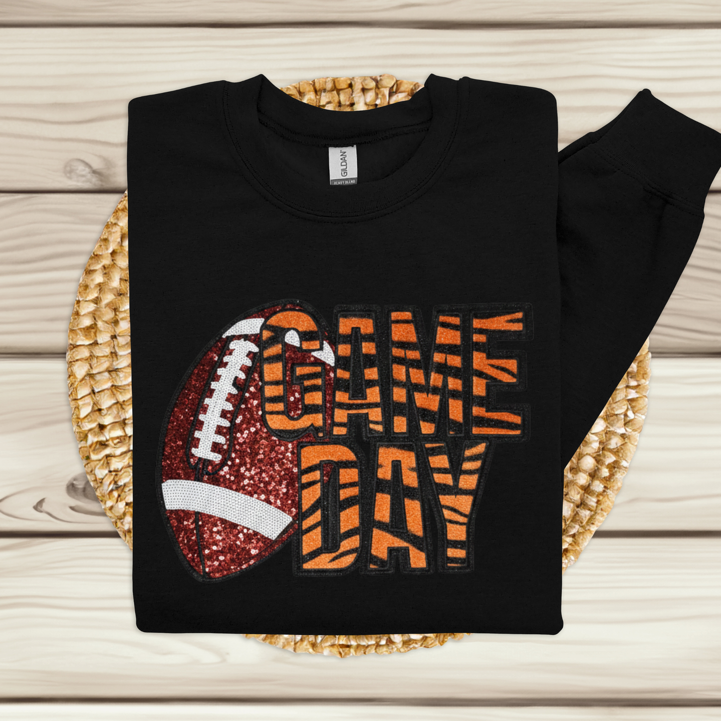 Football Game Day - Tiger Fabric Sequin Patch Shirt - Sweater or Hoodie Game Day Fan Gear