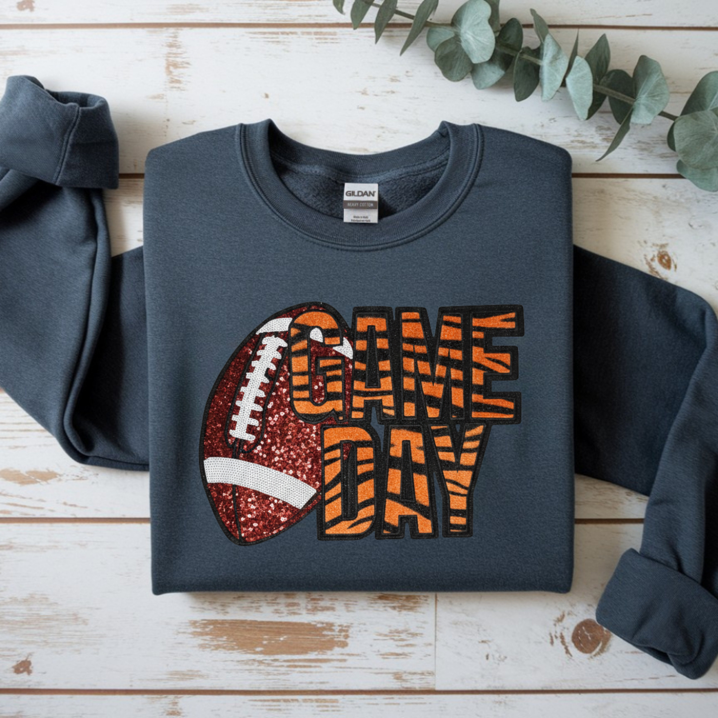 Football Game Day - Tiger Fabric Sequin Patch Shirt - Sweater or Hoodie Game Day Fan Gear