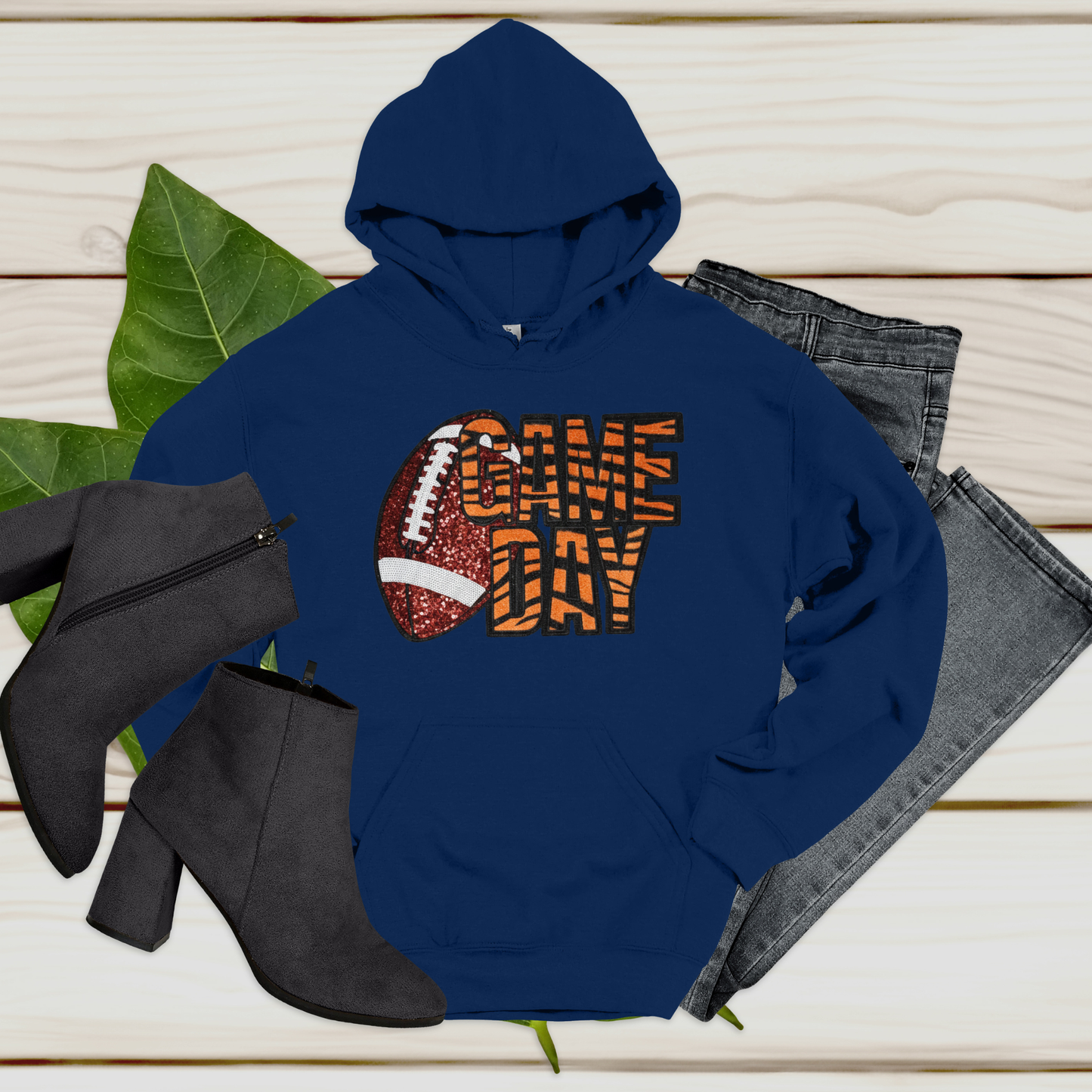 Football Game Day - Tiger Fabric Sequin Patch Shirt - Sweater or Hoodie Game Day Fan Gear