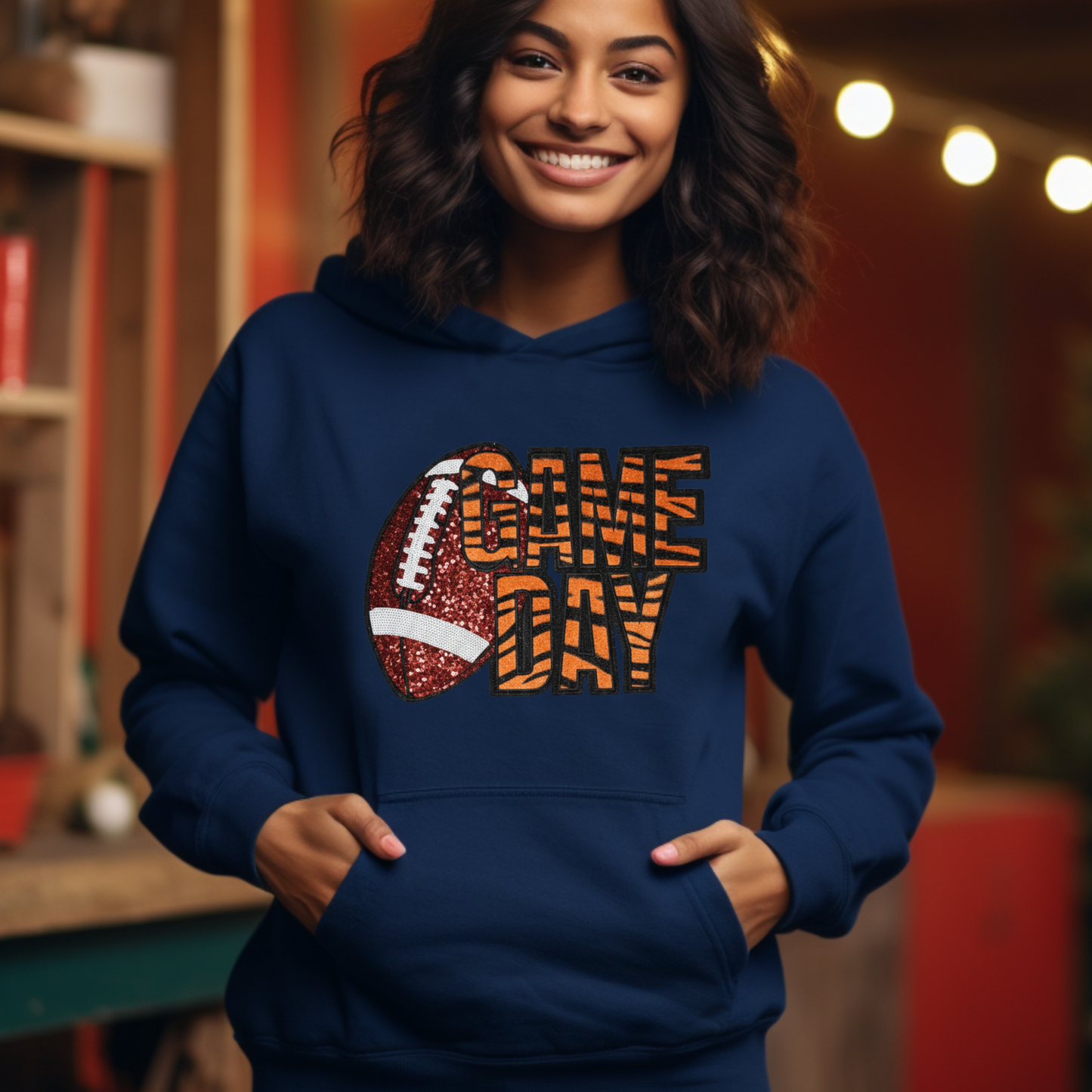 Football Game Day - Tiger Fabric Sequin Patch Shirt - Sweater or Hoodie Game Day Fan Gear