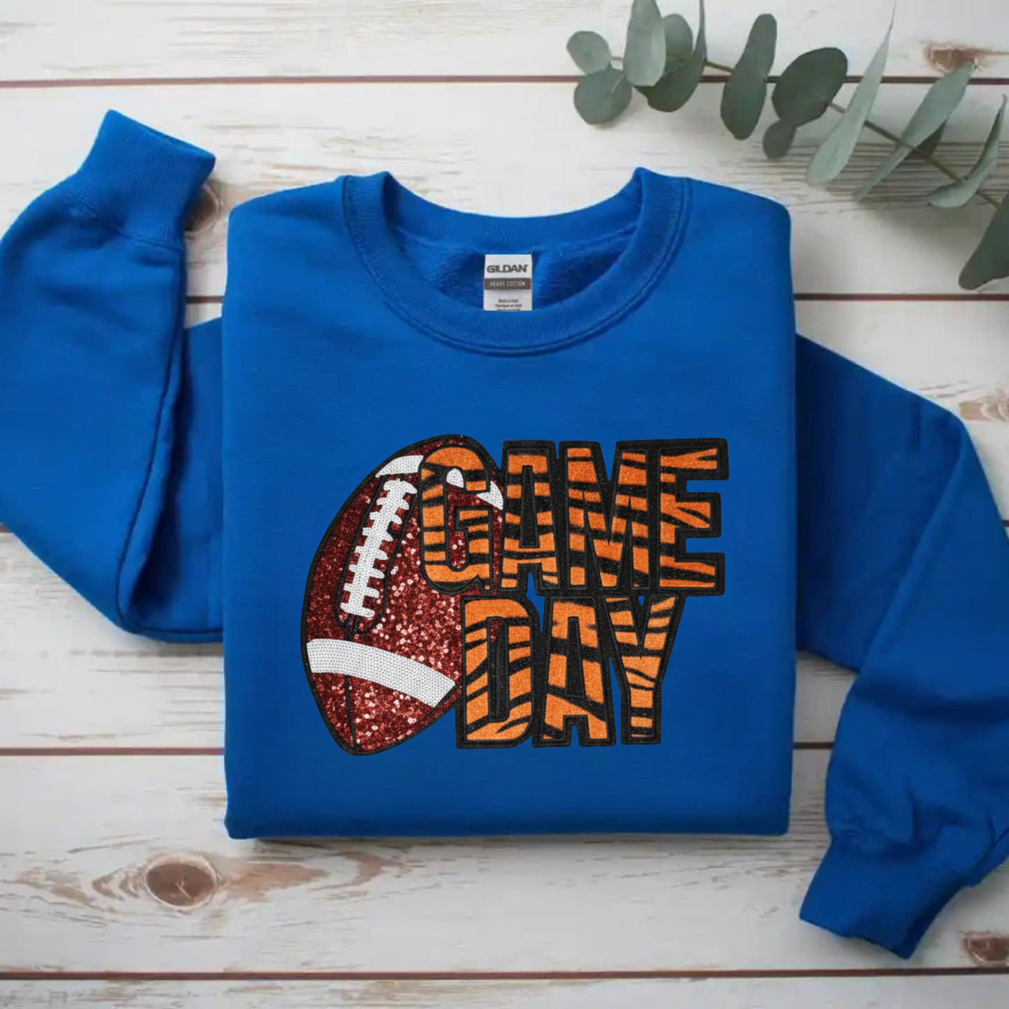 Football Game Day - Tiger Fabric Sequin Patch Shirt - Sweater or Hoodie Game Day Fan Gear
