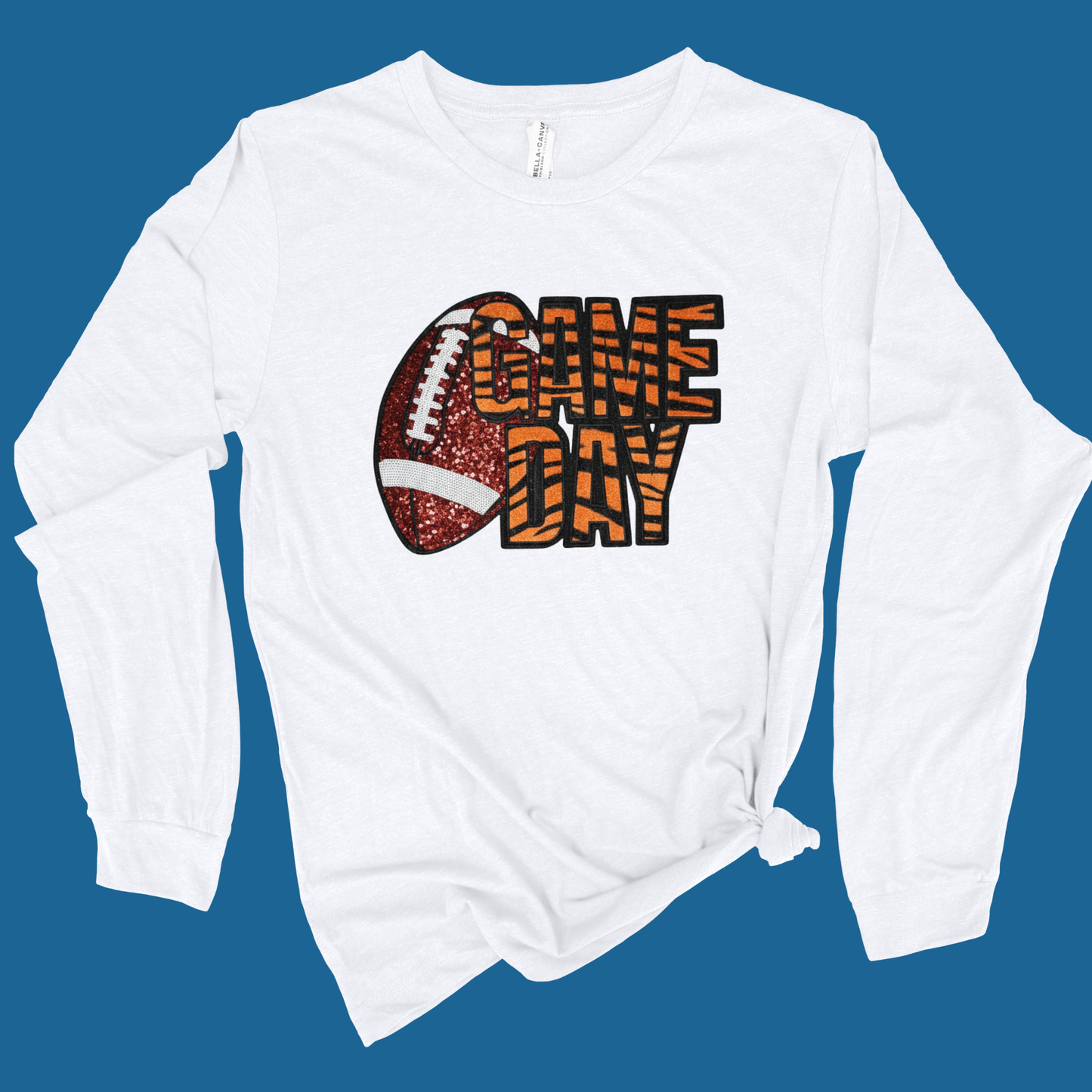 Football Game Day - Tiger Fabric Sequin Patch Shirt - Sweater or Hoodie Game Day Fan Gear