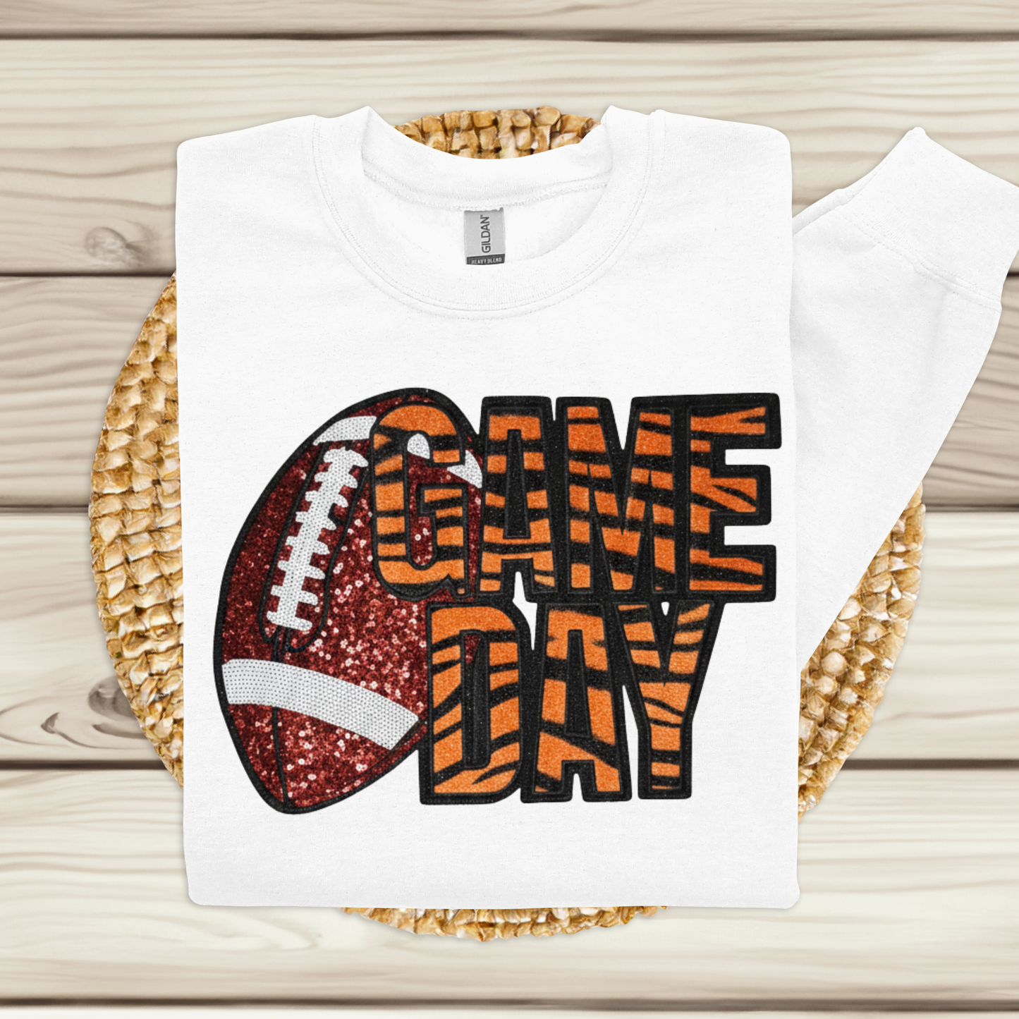 Football Game Day - Tiger Fabric Sequin Patch Shirt - Sweater or Hoodie Game Day Fan Gear